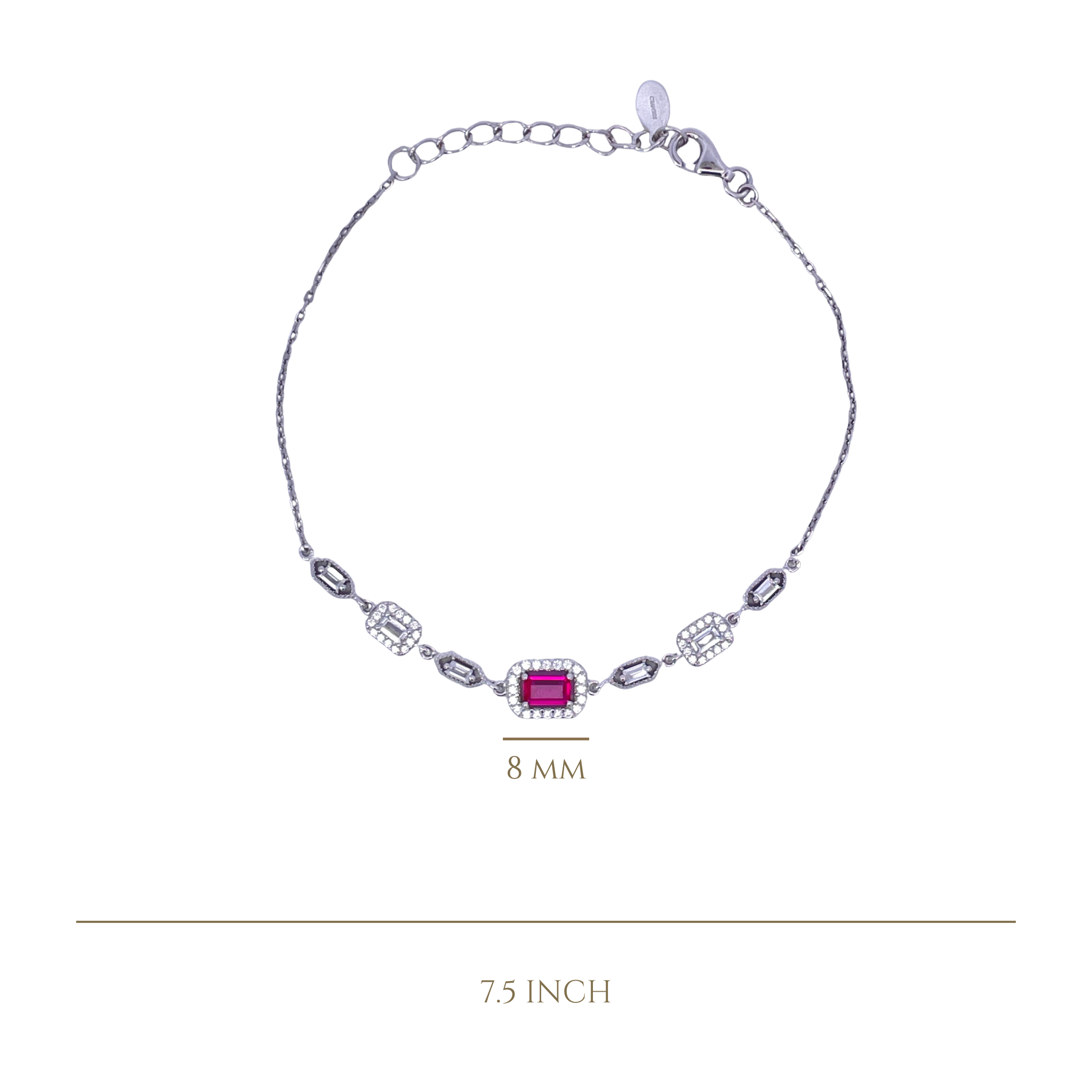 925SL BAR BAGUETTES CZ FUSHIA BRACELET