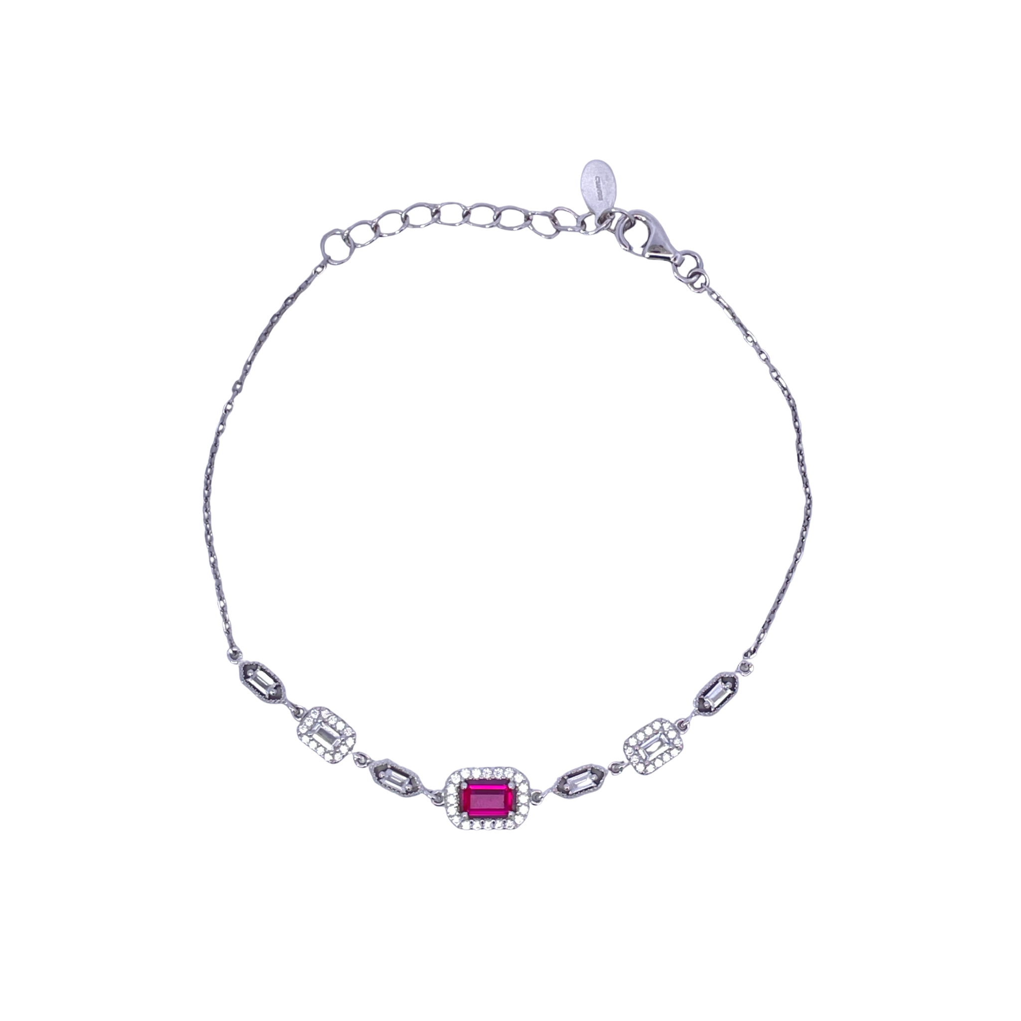 925SL BAR BAGUETTES CZ FUSHIA BRACELET