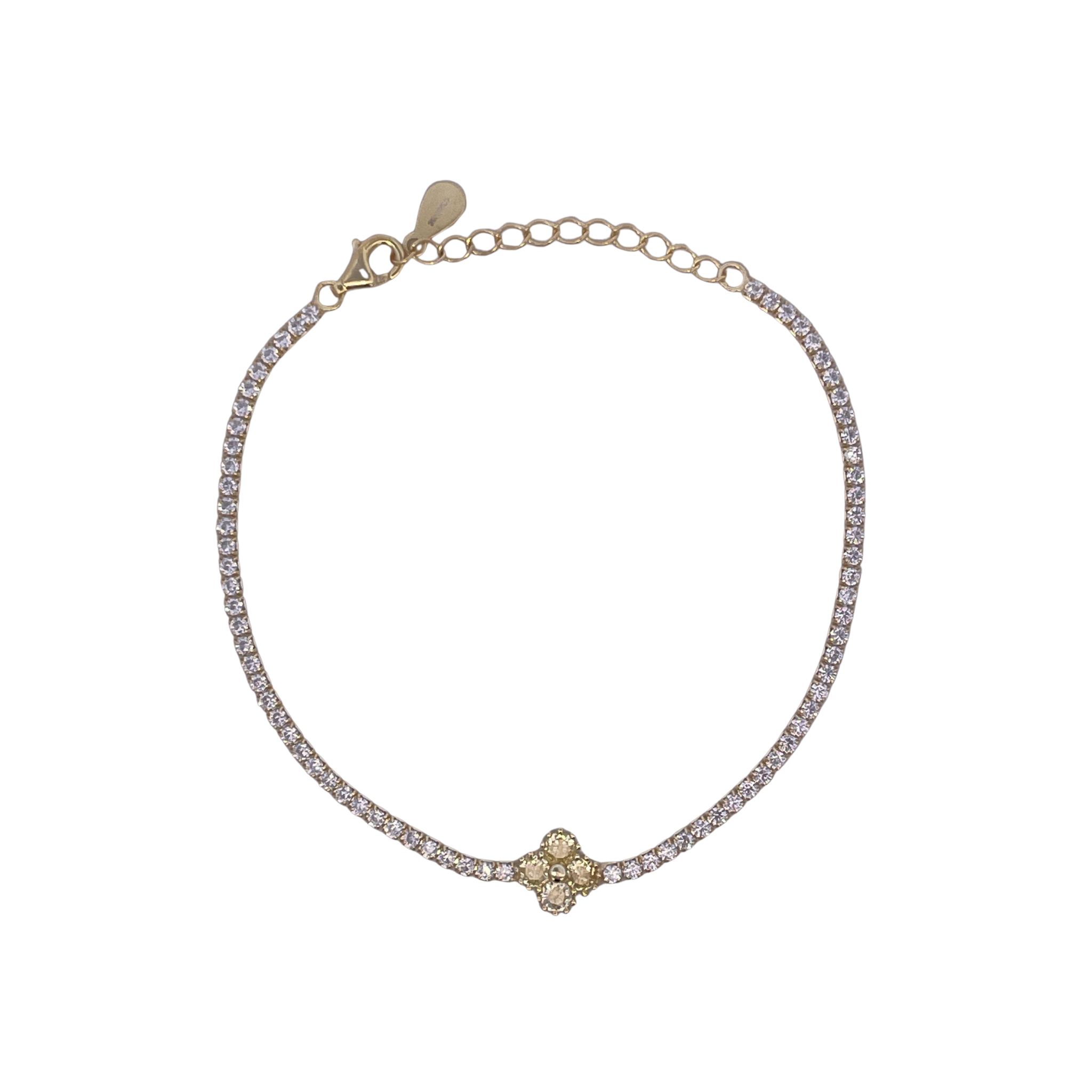 925YG TENNIS SOLITARY CLOVER CZ YELLOW BRACELET