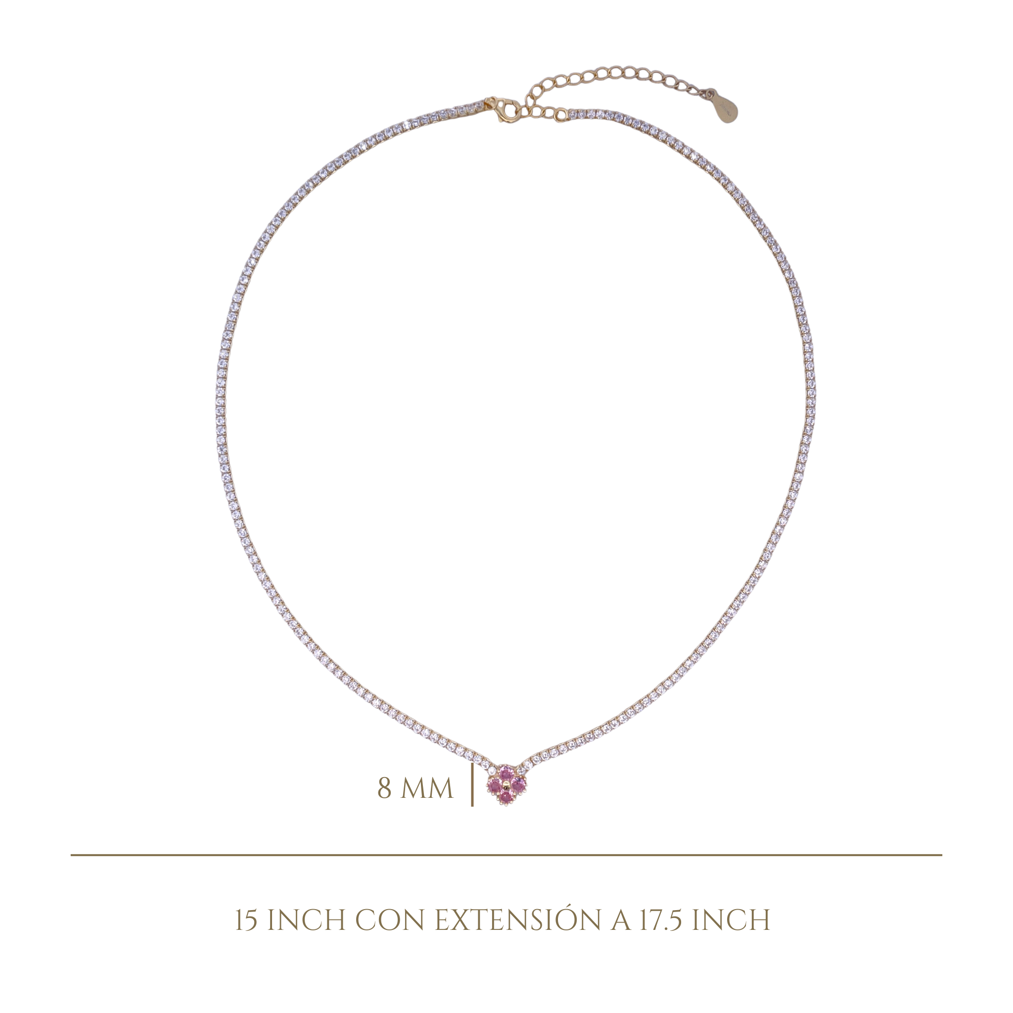925YG TENNIS SOLITARY CLOVER CZ PINK NECKLACE