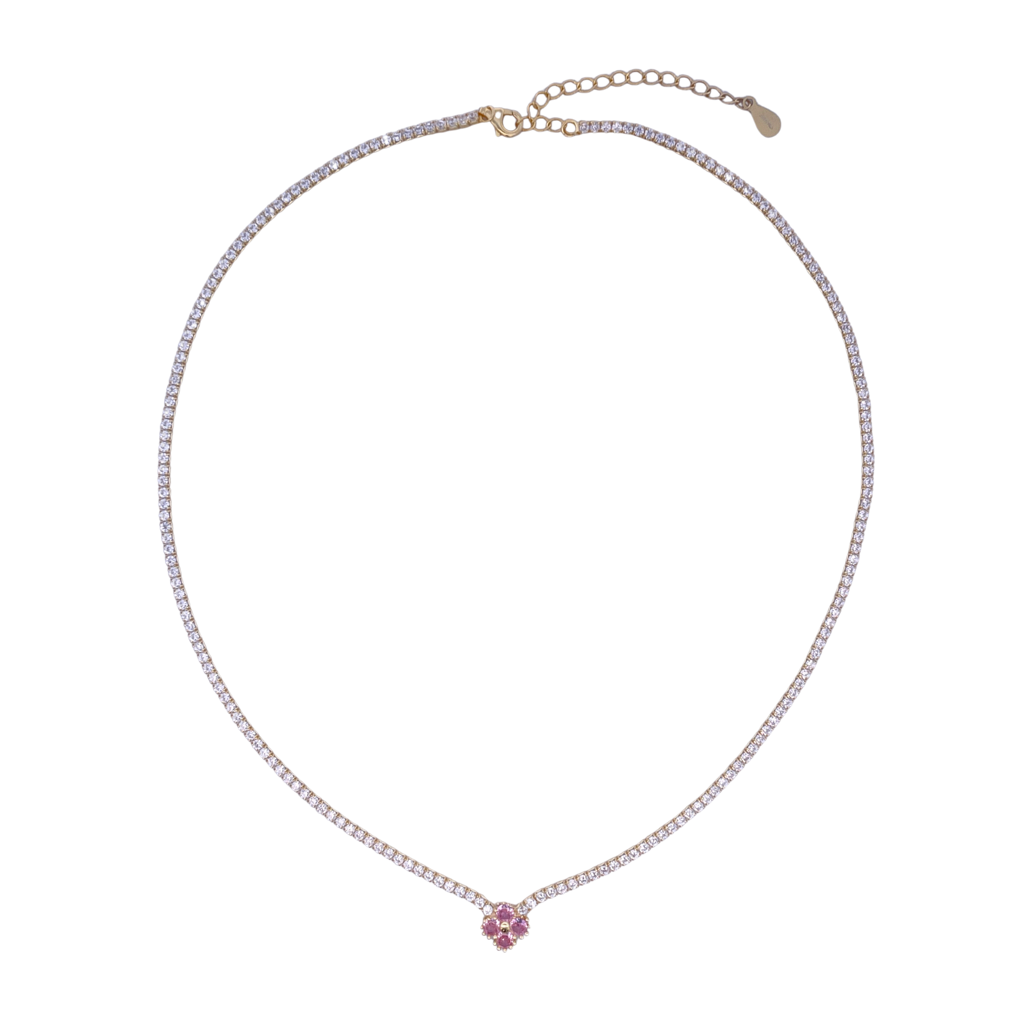 925YG TENNIS SOLITARY CLOVER CZ PINK NECKLACE