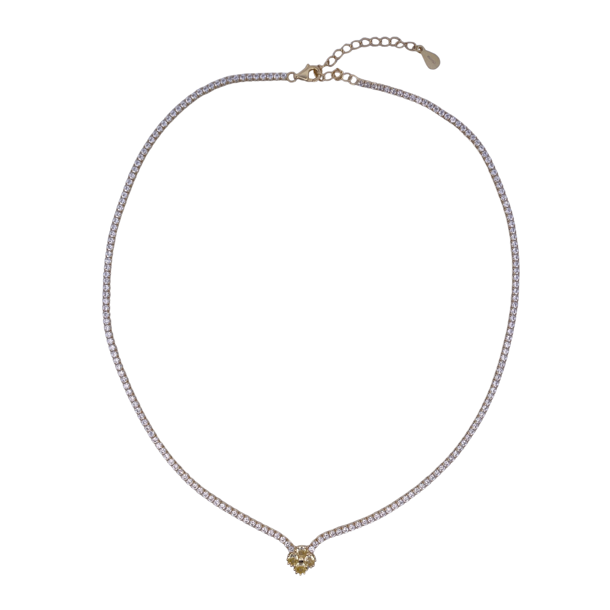 925YG TENNIS SOLITARY CLOVER CZ YELLOW NECKLACE