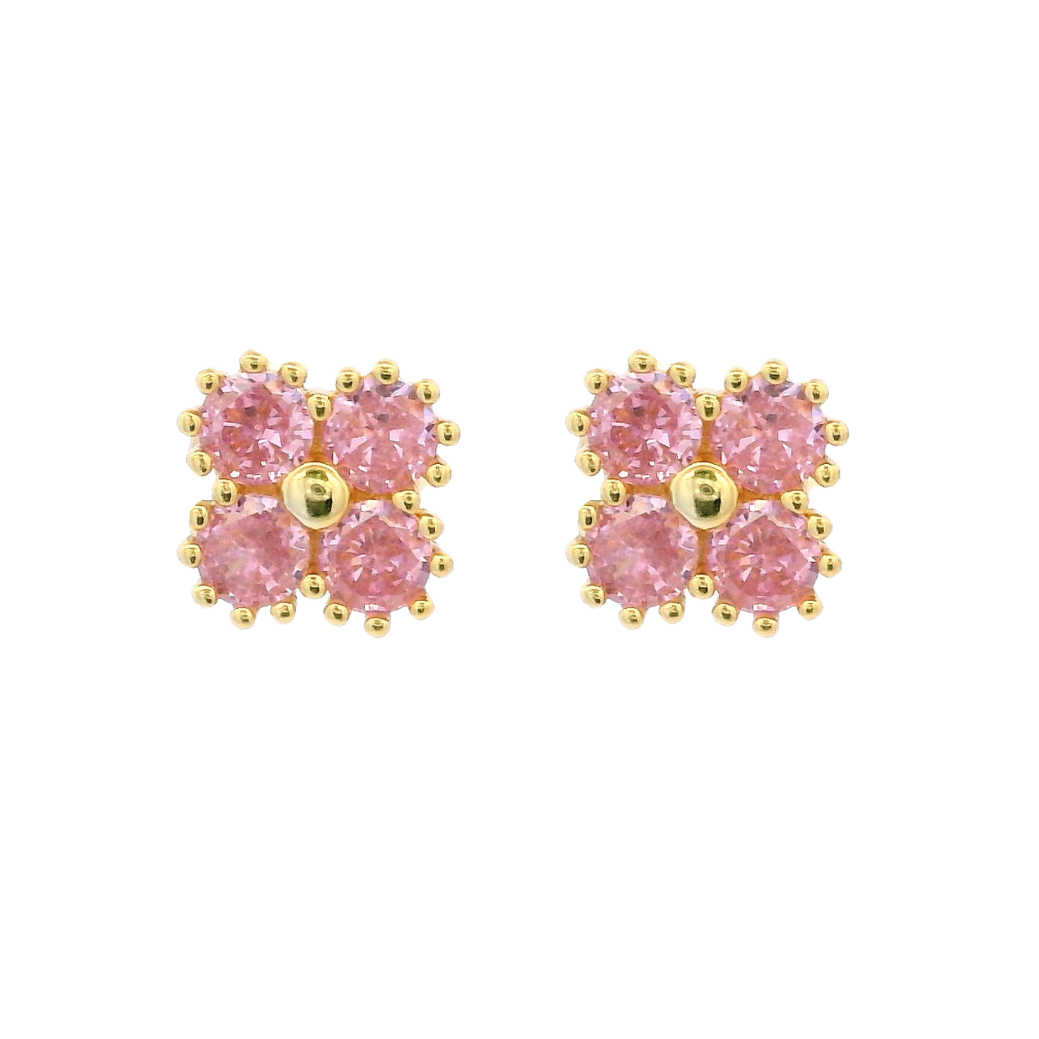 925YG SMALL CLOVER CZ PINK EARRINGS