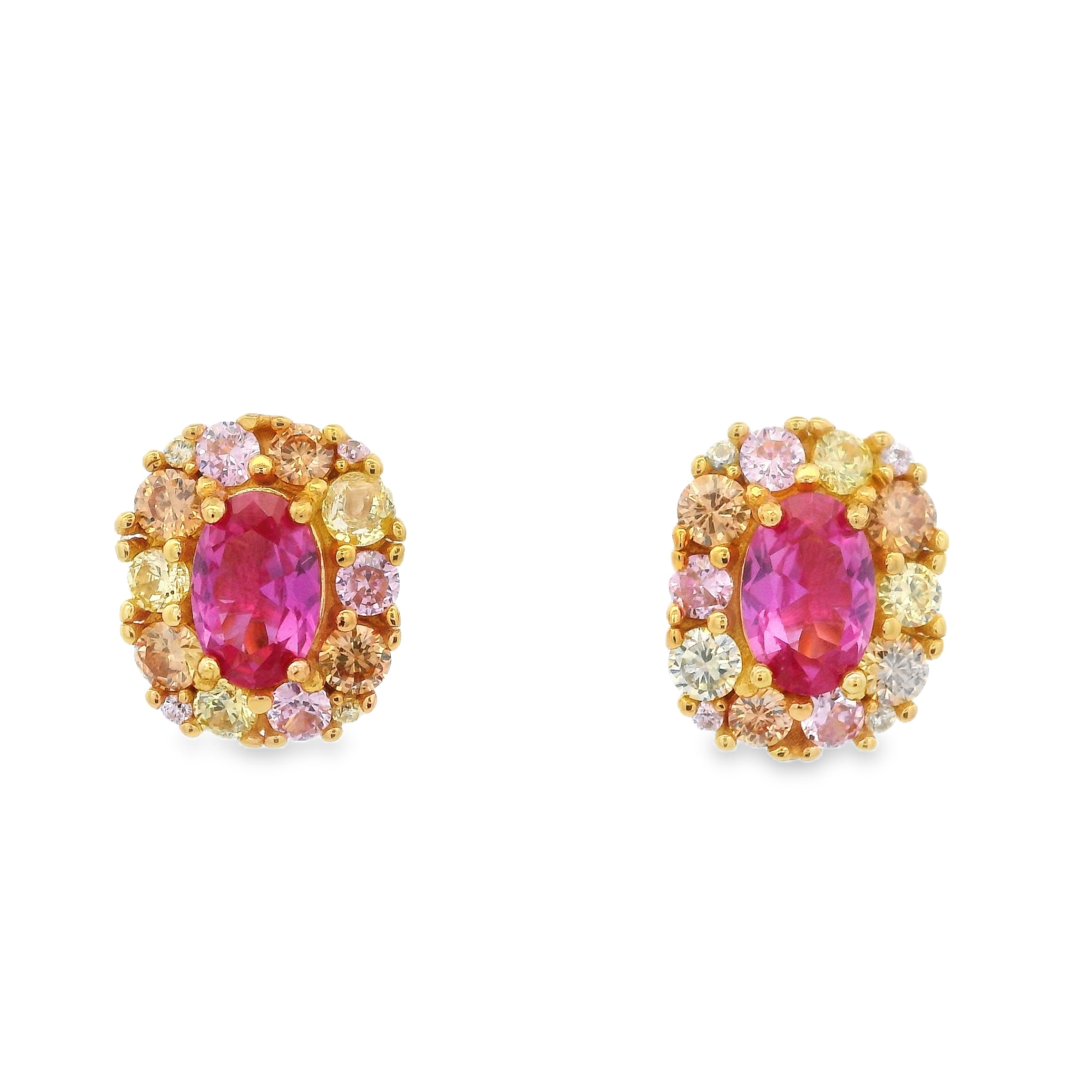 925YG HALO SQUARE EARRINGS CZ FUSHIA