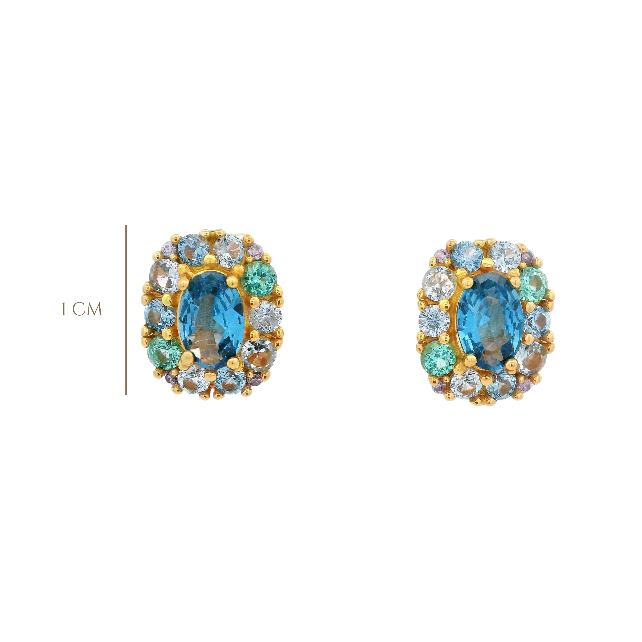 925YG HALO SQUARE EARRINGS CZ BLUE