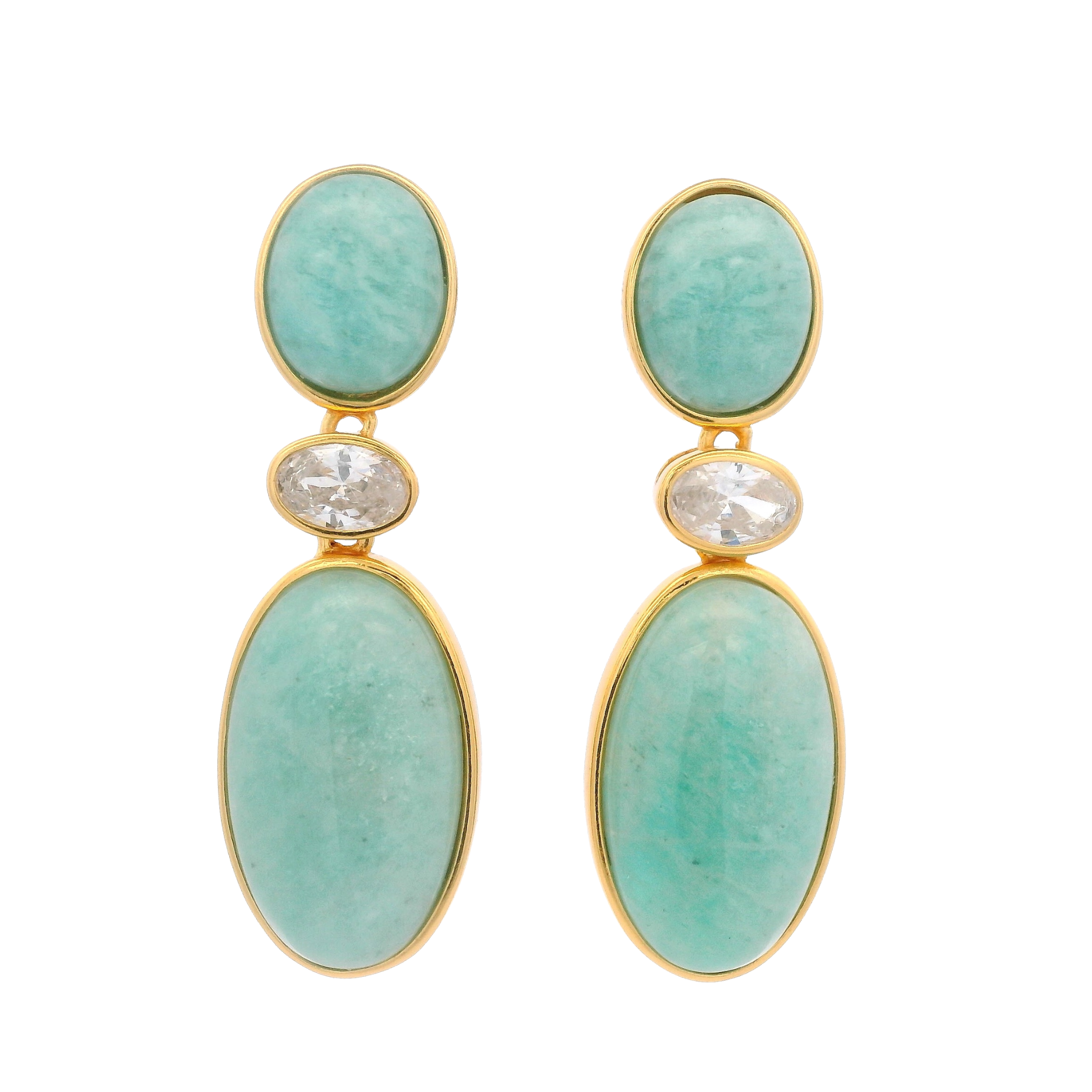 925YG DROP TRIPLE SHAPE EARRINGS AMAZONITE & CZ