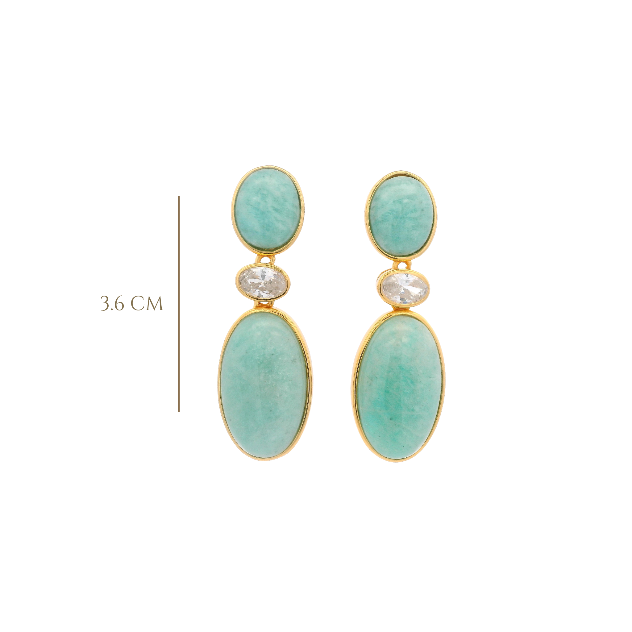 925YG DROP TRIPLE SHAPE EARRINGS AMAZONITE & CZ