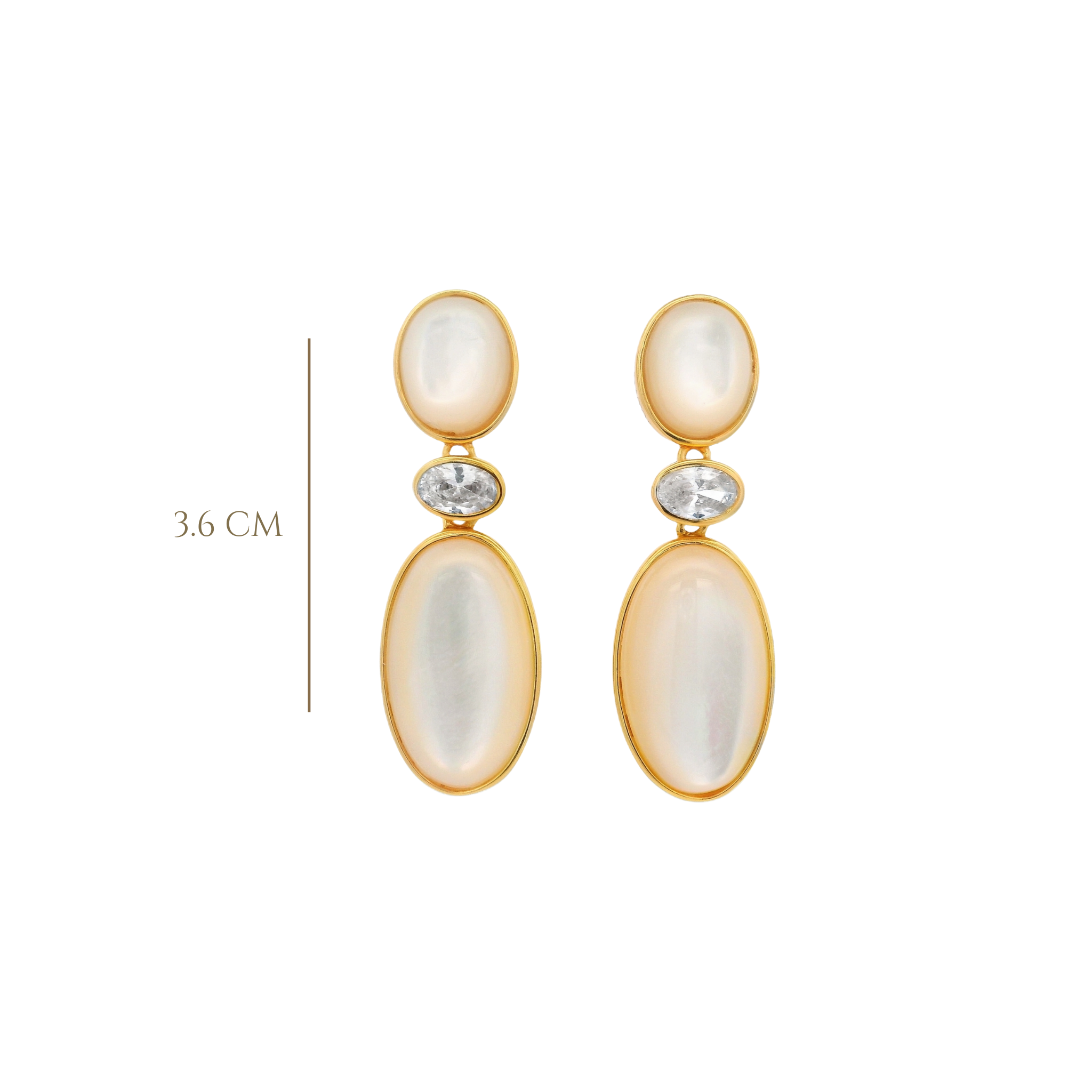 925YG DROP TRIPLE SHAPE EARRINGS MOP & CZ
