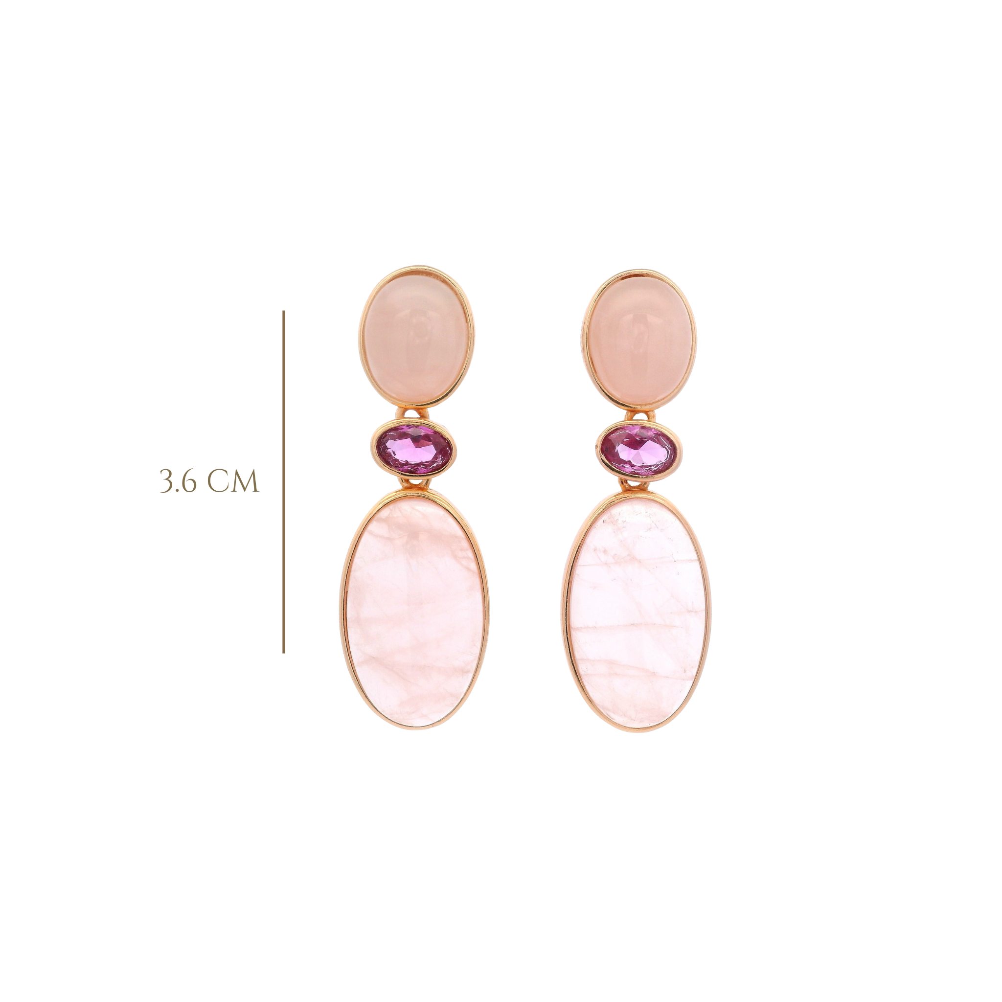 925RG DROP TRIPLE SHAPE EARRINGS ROSE QUARTZ & CZ