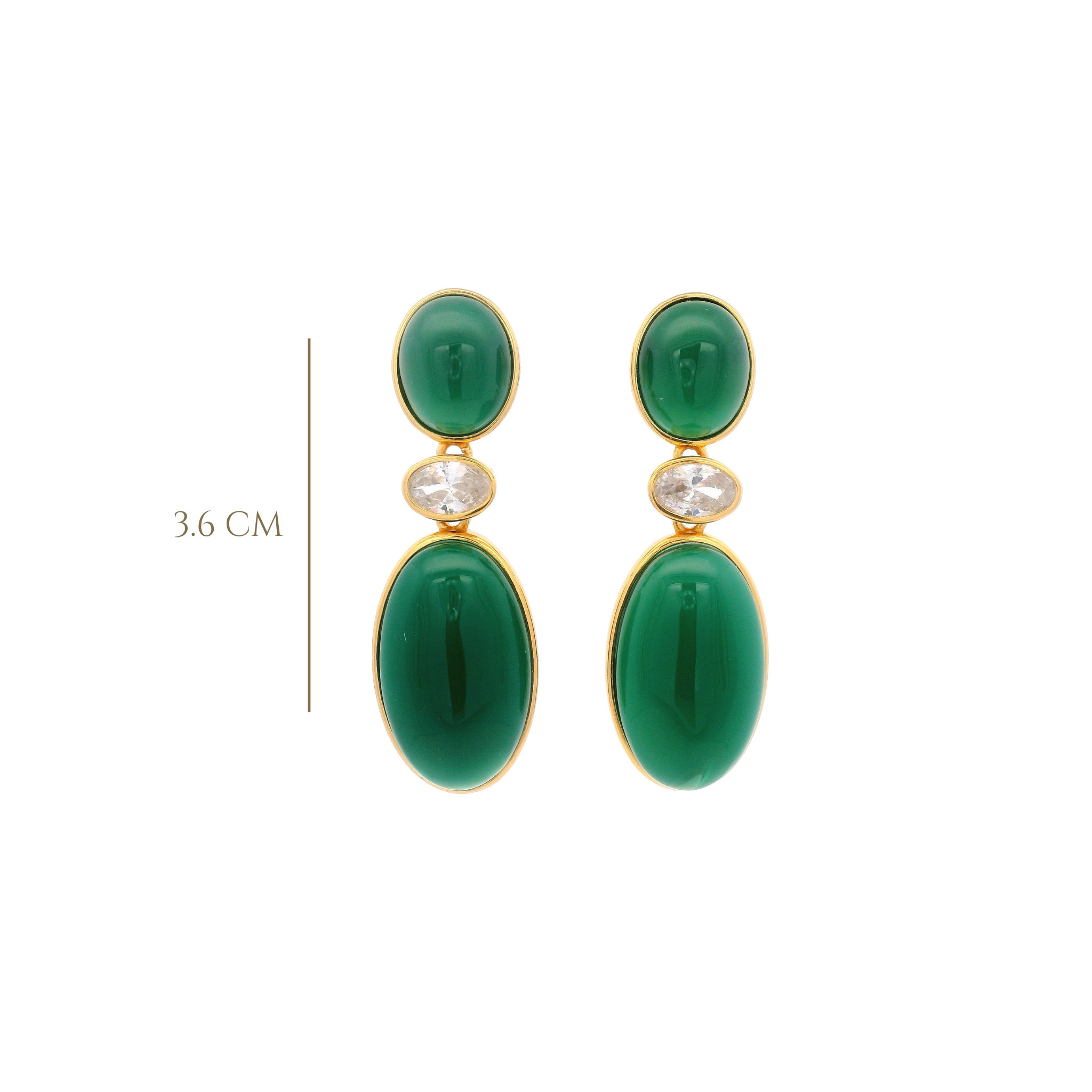 925YG DROP TRIPLE SHAPE EARRINGS QUARTZ GREEN & CZ