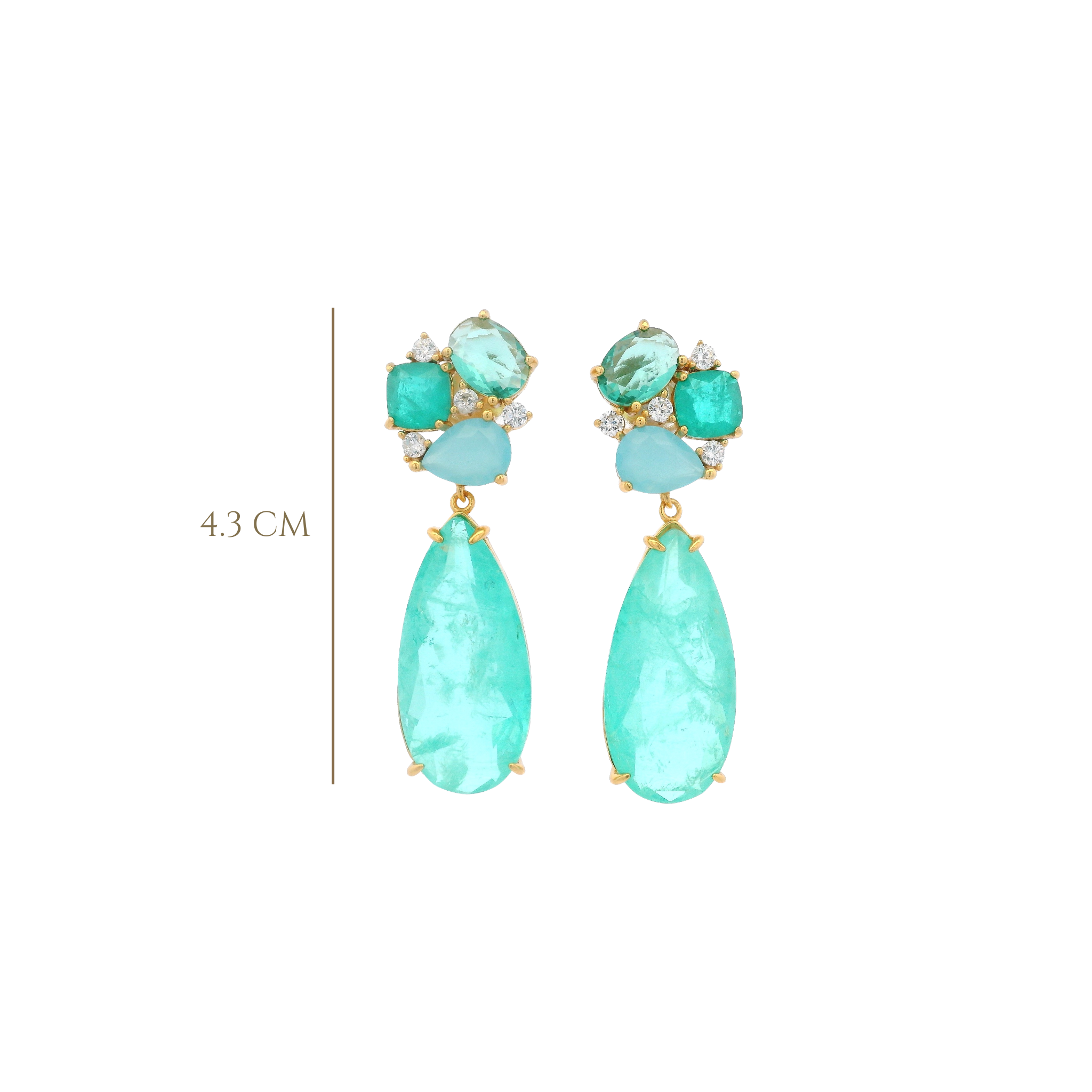 925YG CLUSTER AND DROP EARRINGS QUARTZ & CZ GREEN
