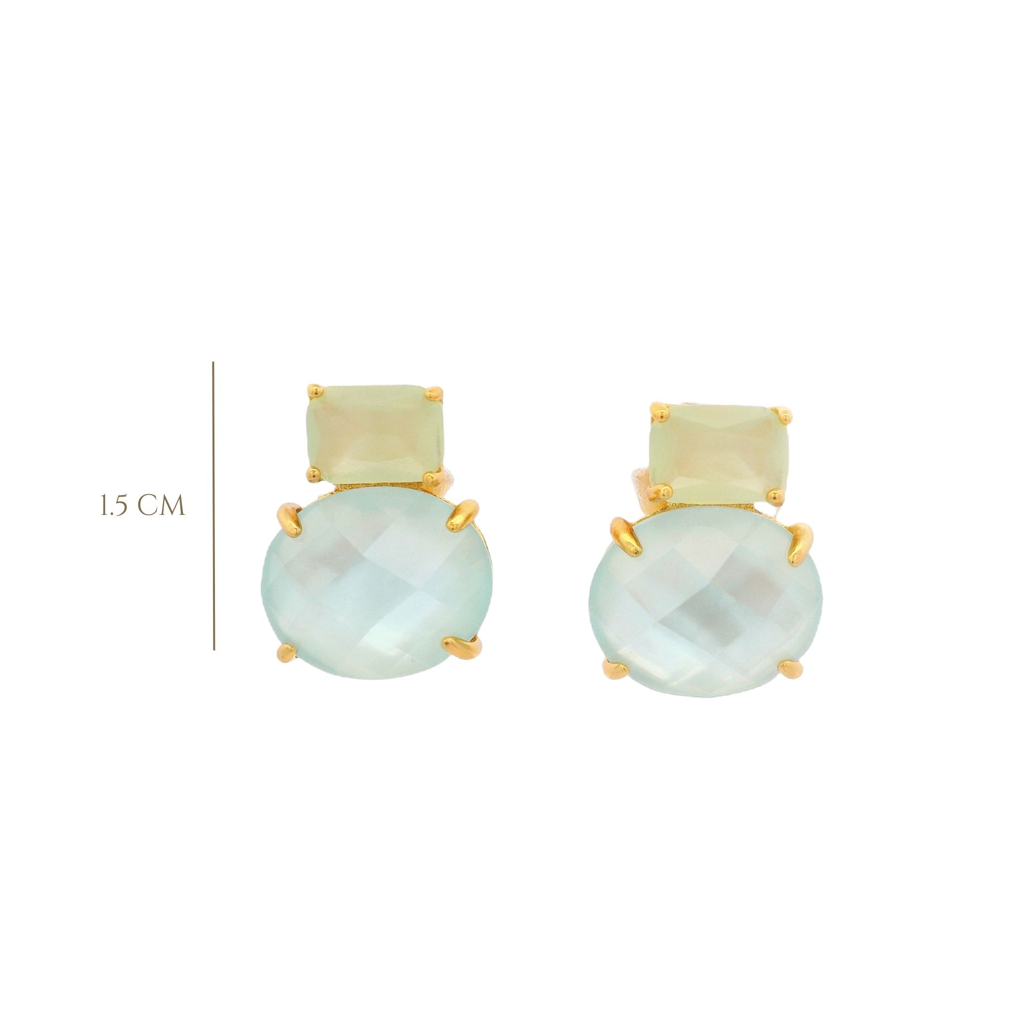 925YG SQUARE AND ROUND EARRINGS QUARTZ & CZ
