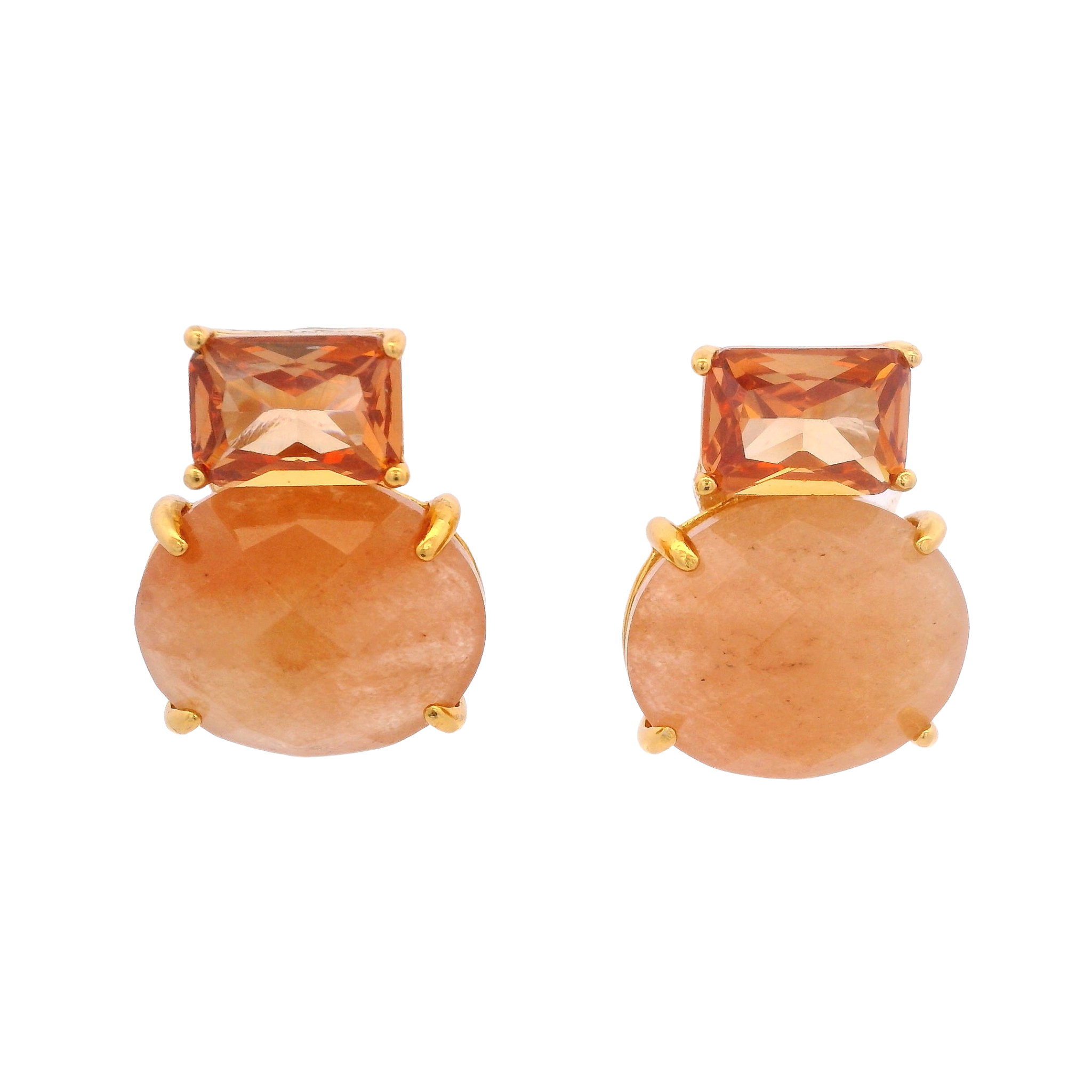 925YG SQUARE AND ROUND EARRINGS CZ AMBAR