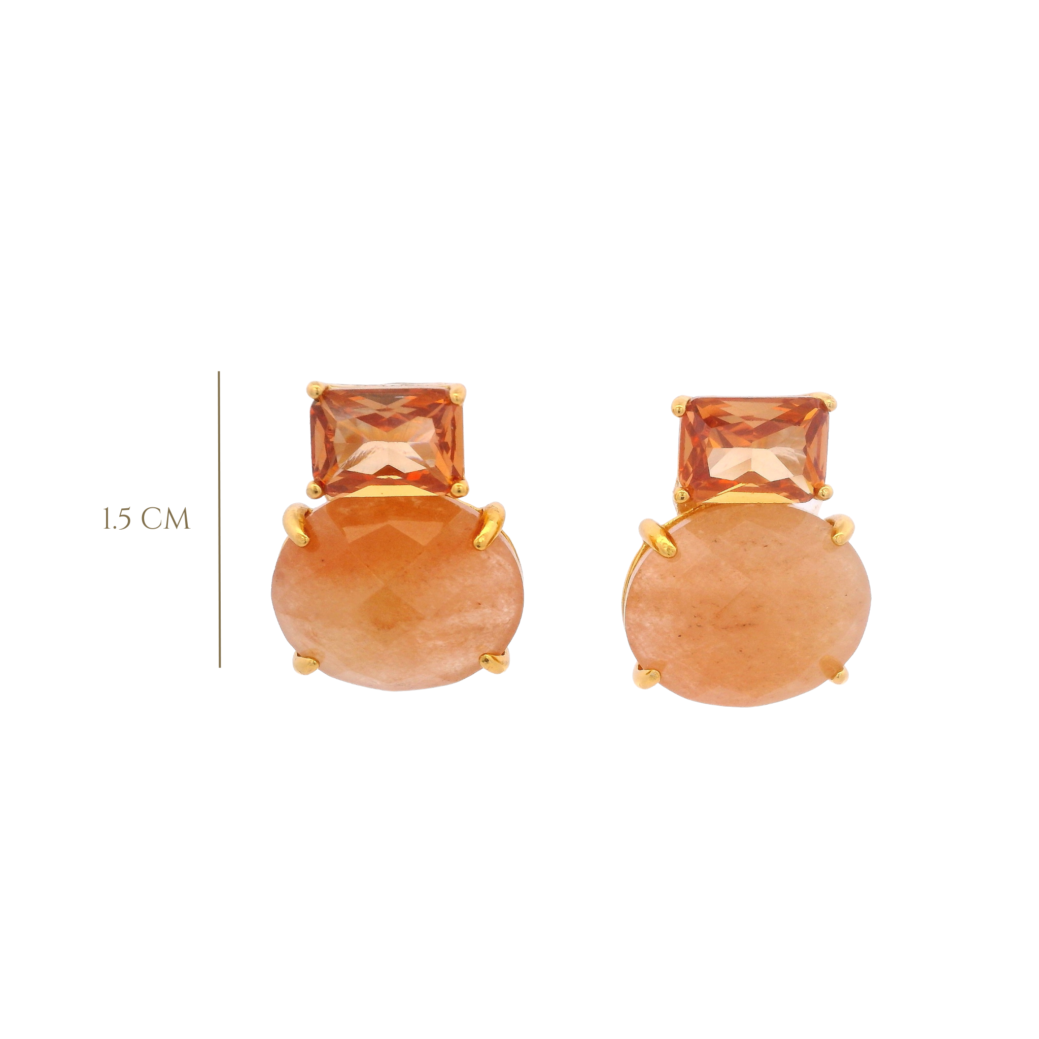 925YG SQUARE AND ROUND EARRINGS CZ AMBAR