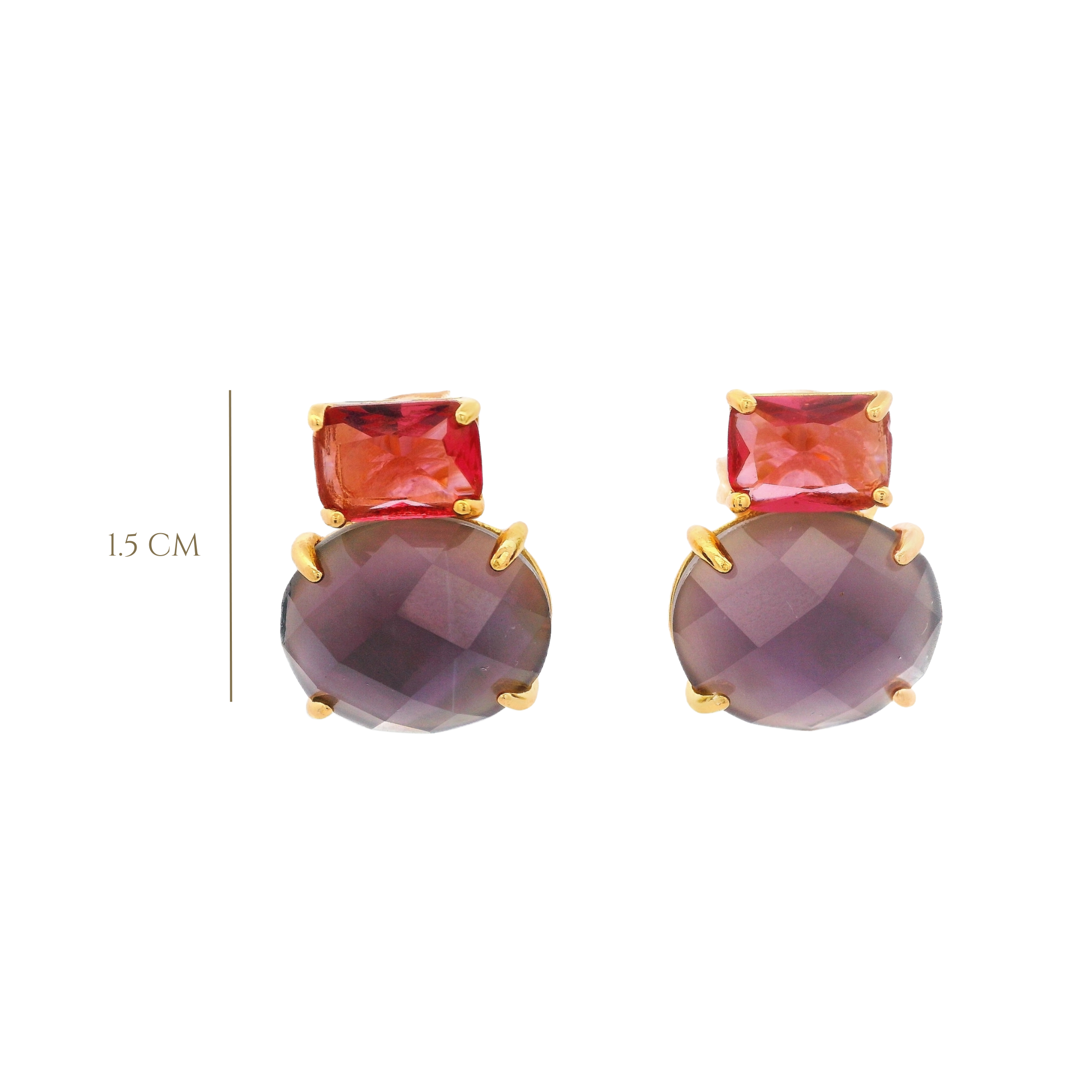 925YG SQUARE AND ROUND EARRINGS AMETHYST & CZ RED