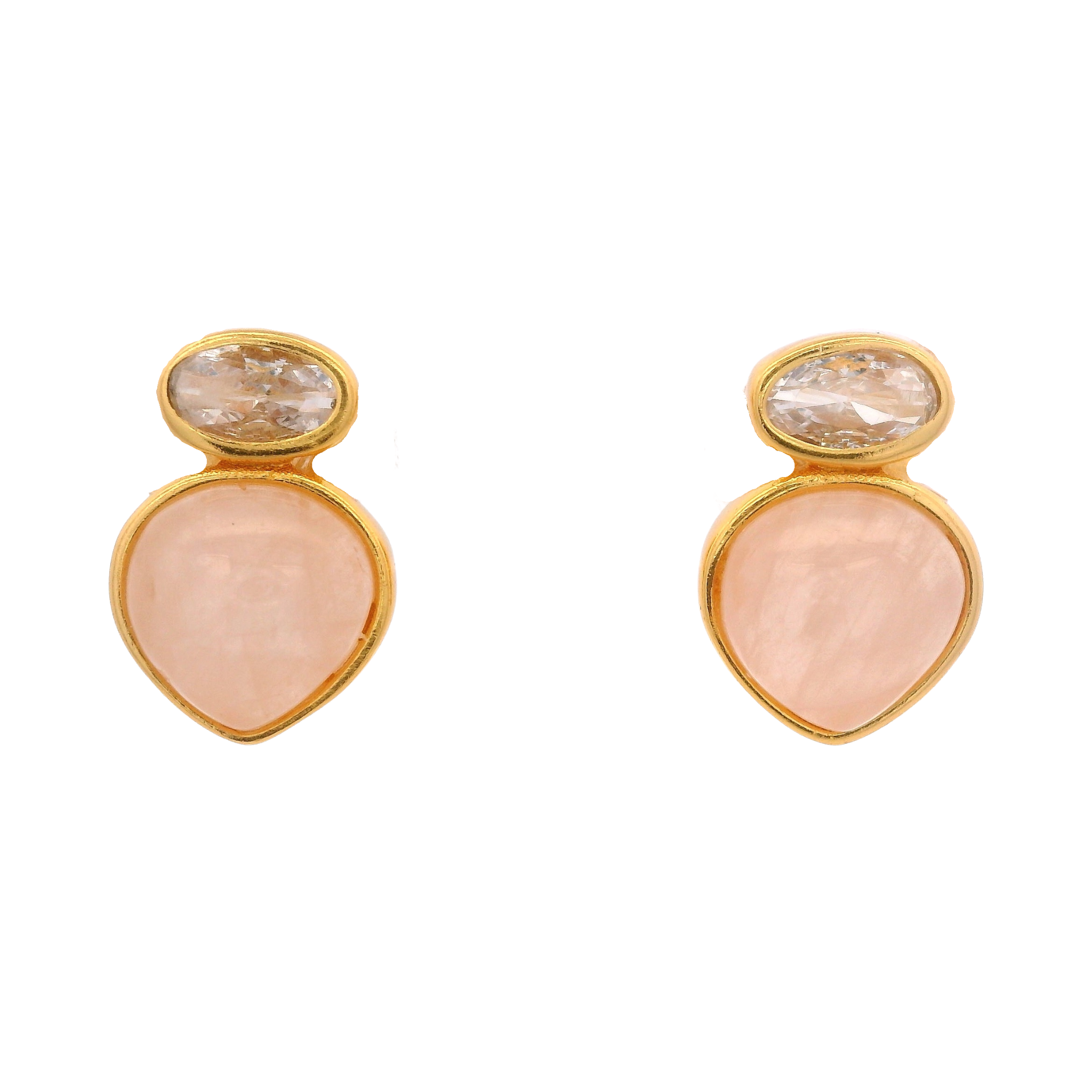 925YG DOUBLE BRIOLETTE EARRINGS ROSE QUARTZ & CZ