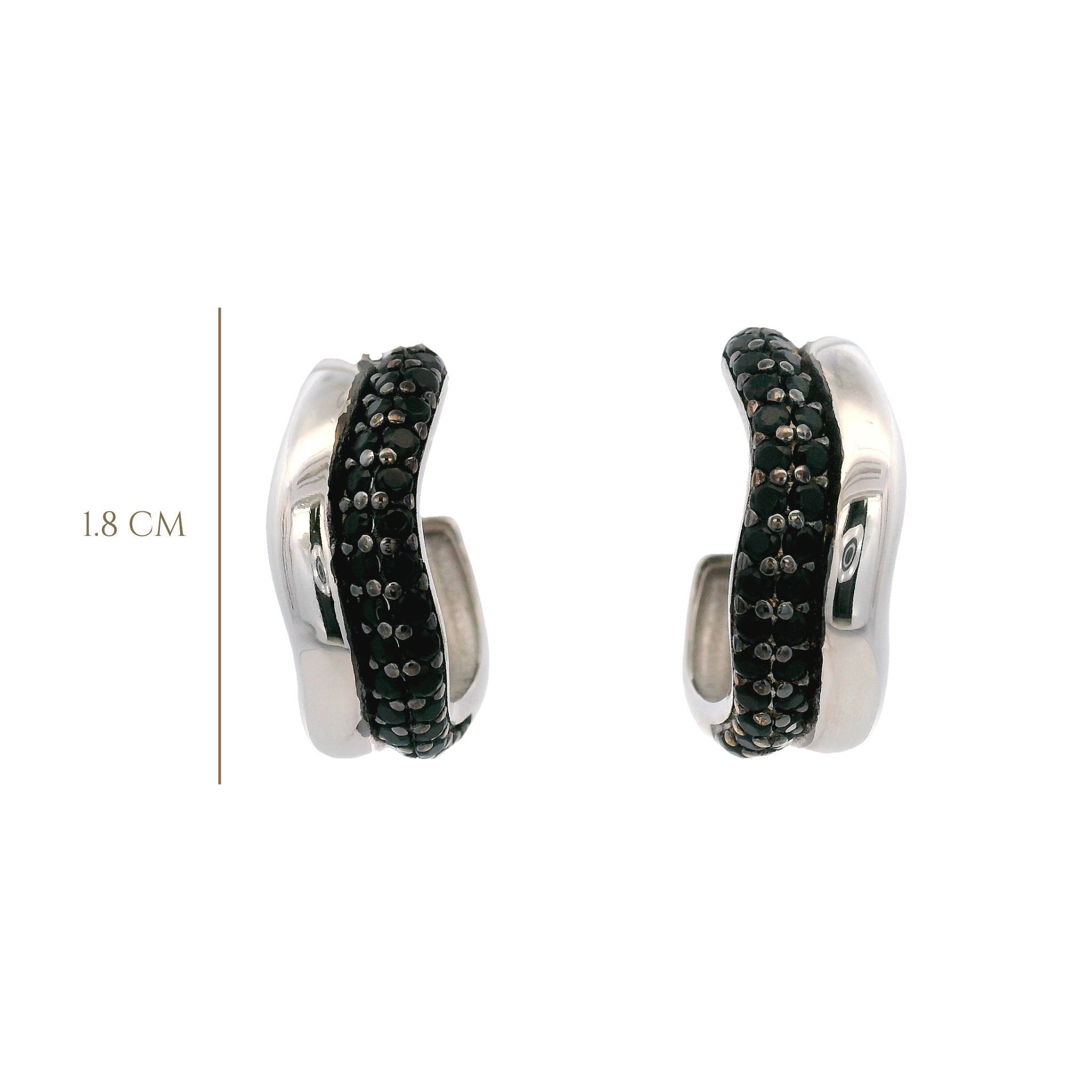 925SL CHUNKY DOUBLE LINE HOOPS BLACK CZ