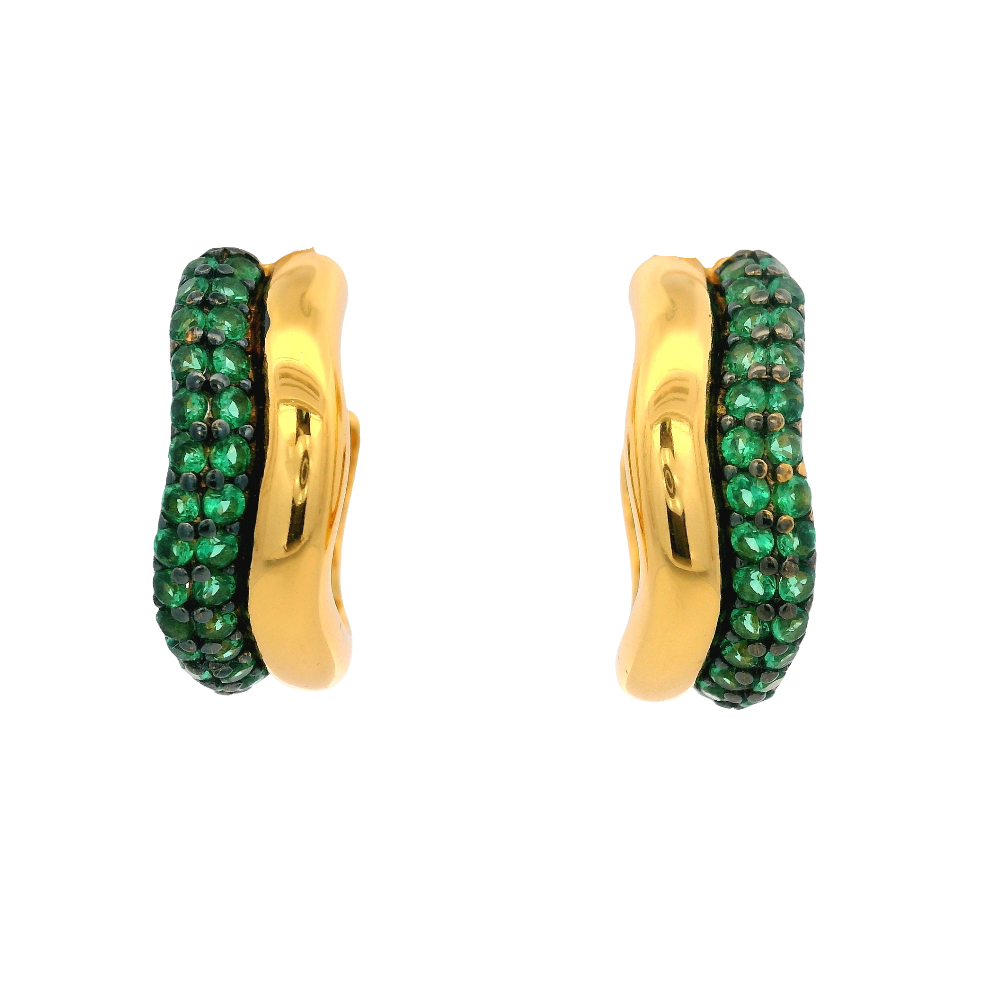 925YG CHUNKY DOUBLE LINE HOOPS GREEN CZ