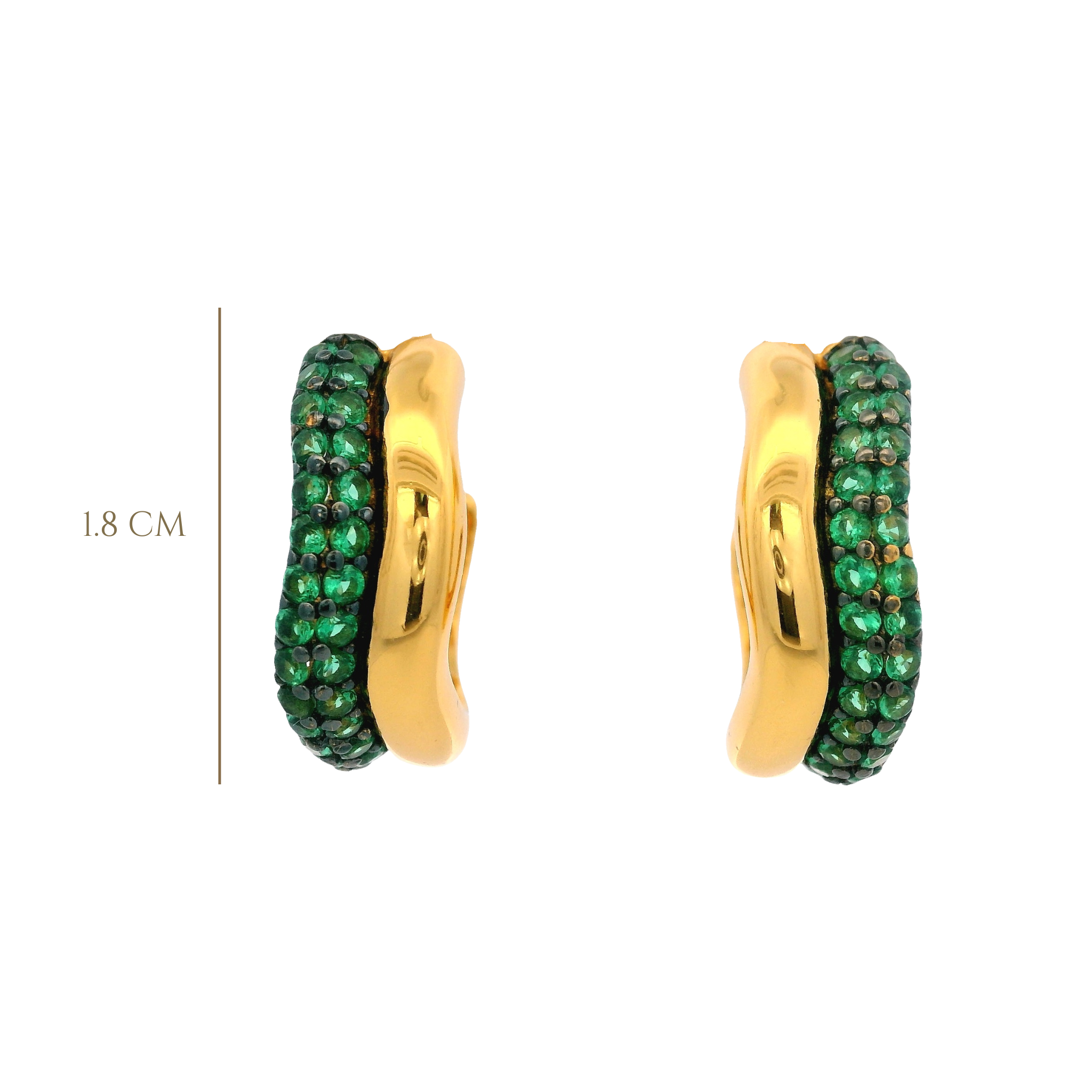 925YG CHUNKY DOUBLE LINE HOOPS GREEN CZ