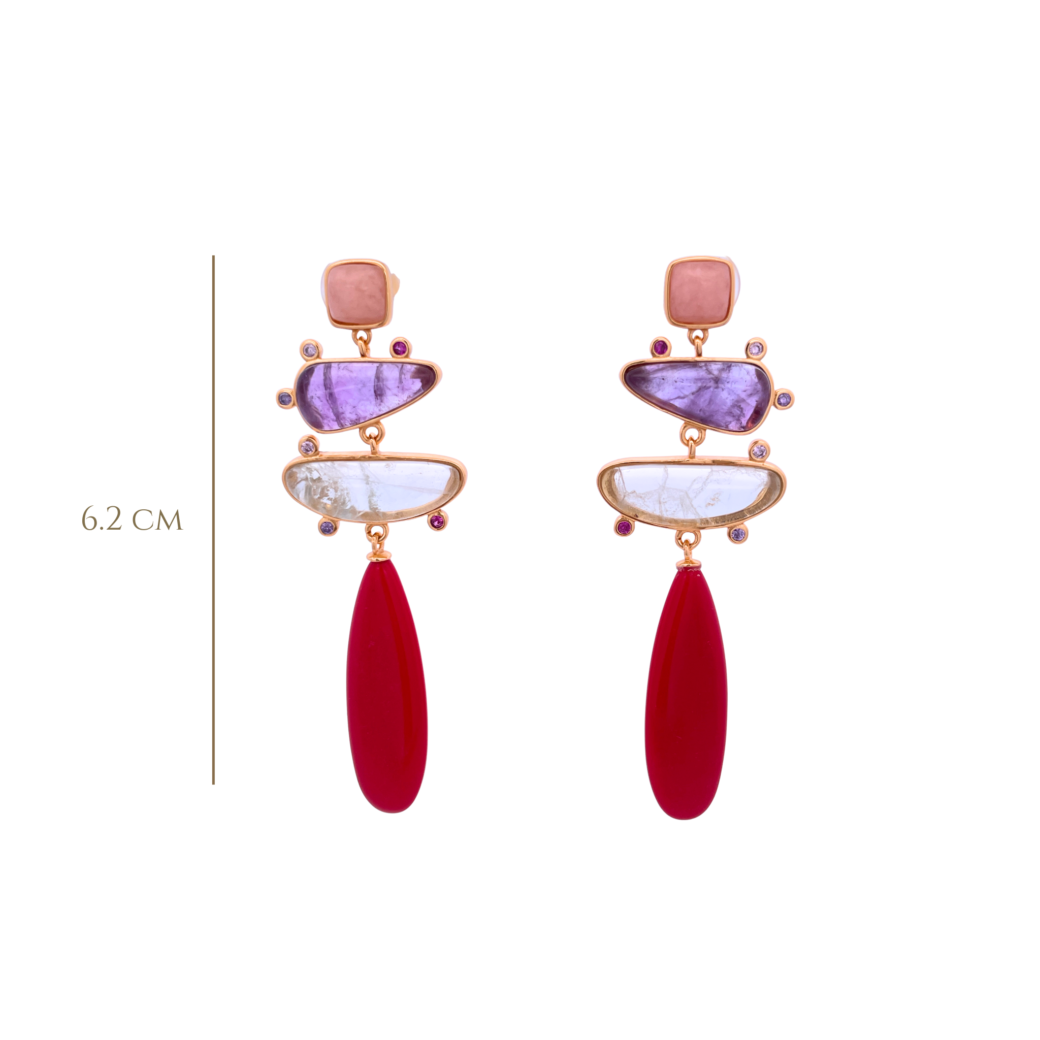 925YG DROP FOUR SHAPE EARRINGS AMETHYST QUARTZ RED