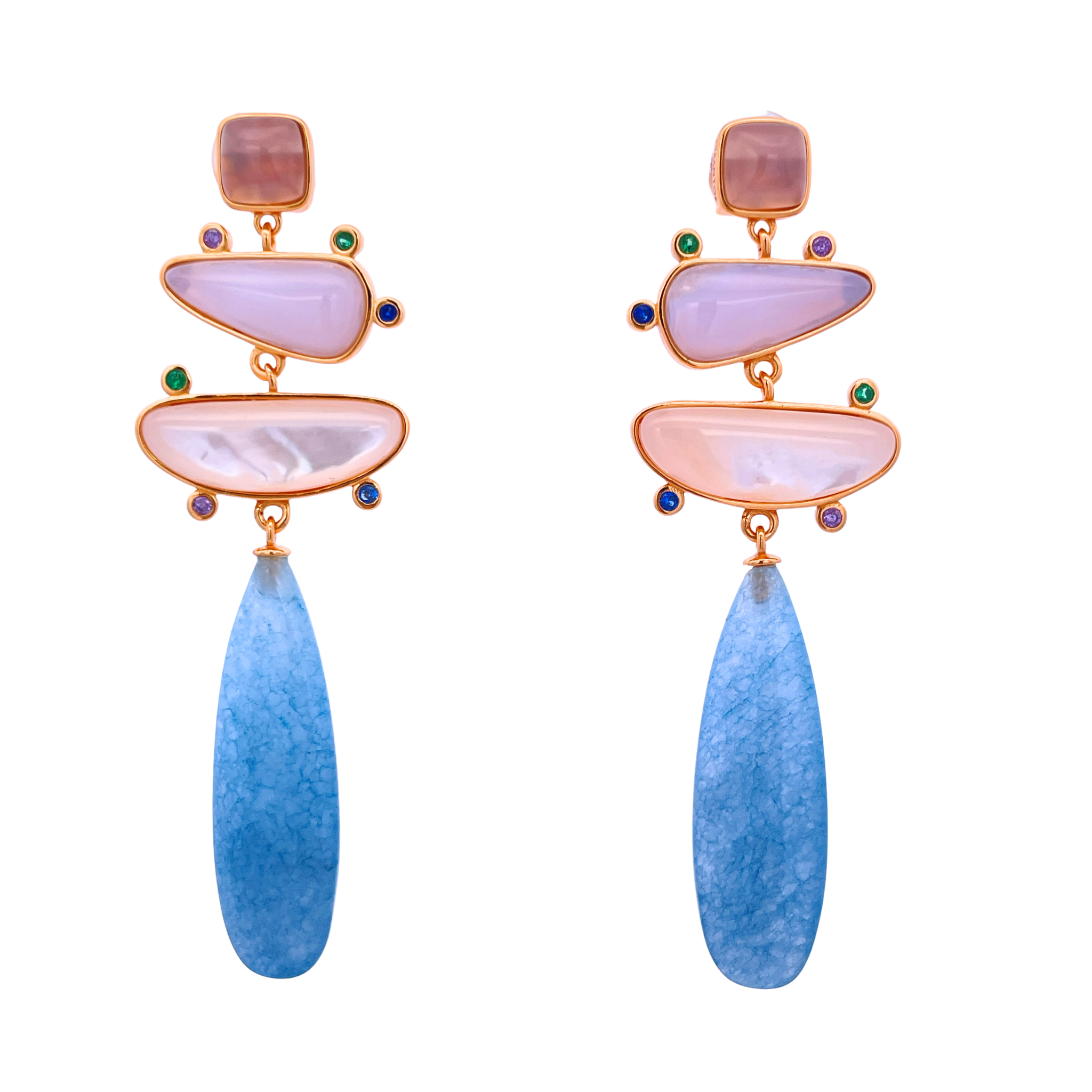925YG DROP FOUR SHAPE EARRINGS QUARTZ SKY BLUE MOP