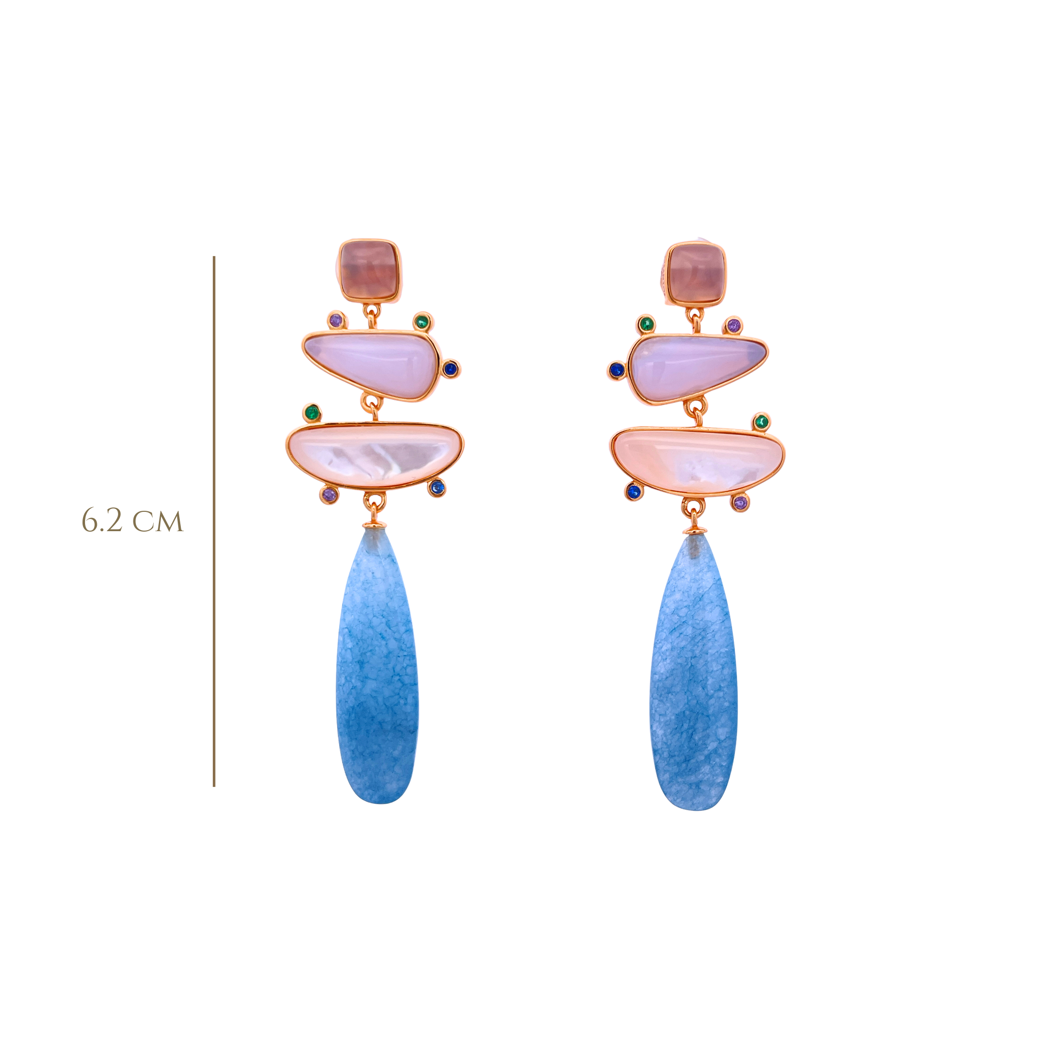 925YG DROP FOUR SHAPE EARRINGS QUARTZ SKY BLUE MOP
