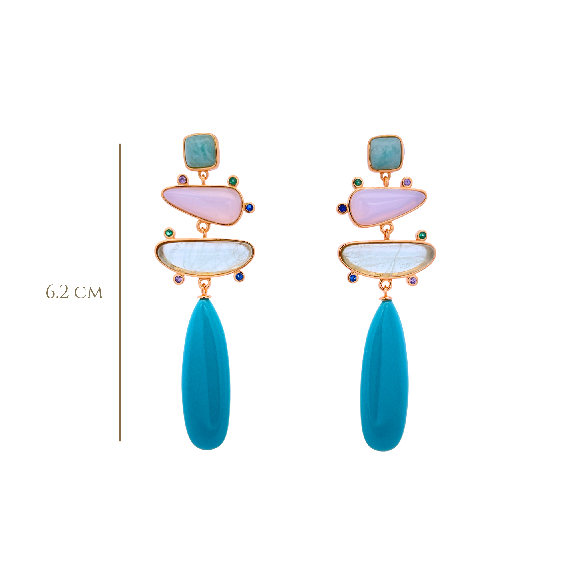 925YG DROP FOUR SHAPE EARRINGS TURQUESA & CZ
