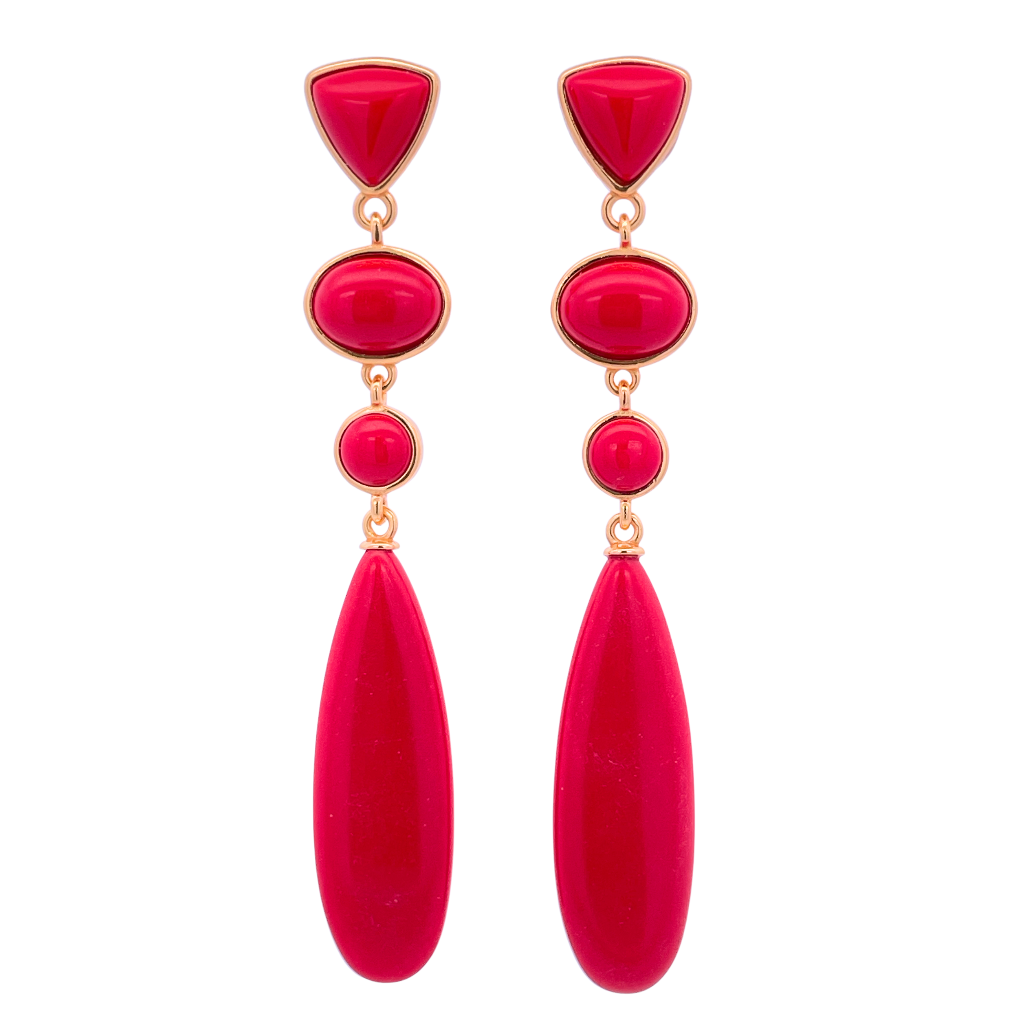 925YG DROP FOUR SHAPE EARRINGS QUARTZ RED