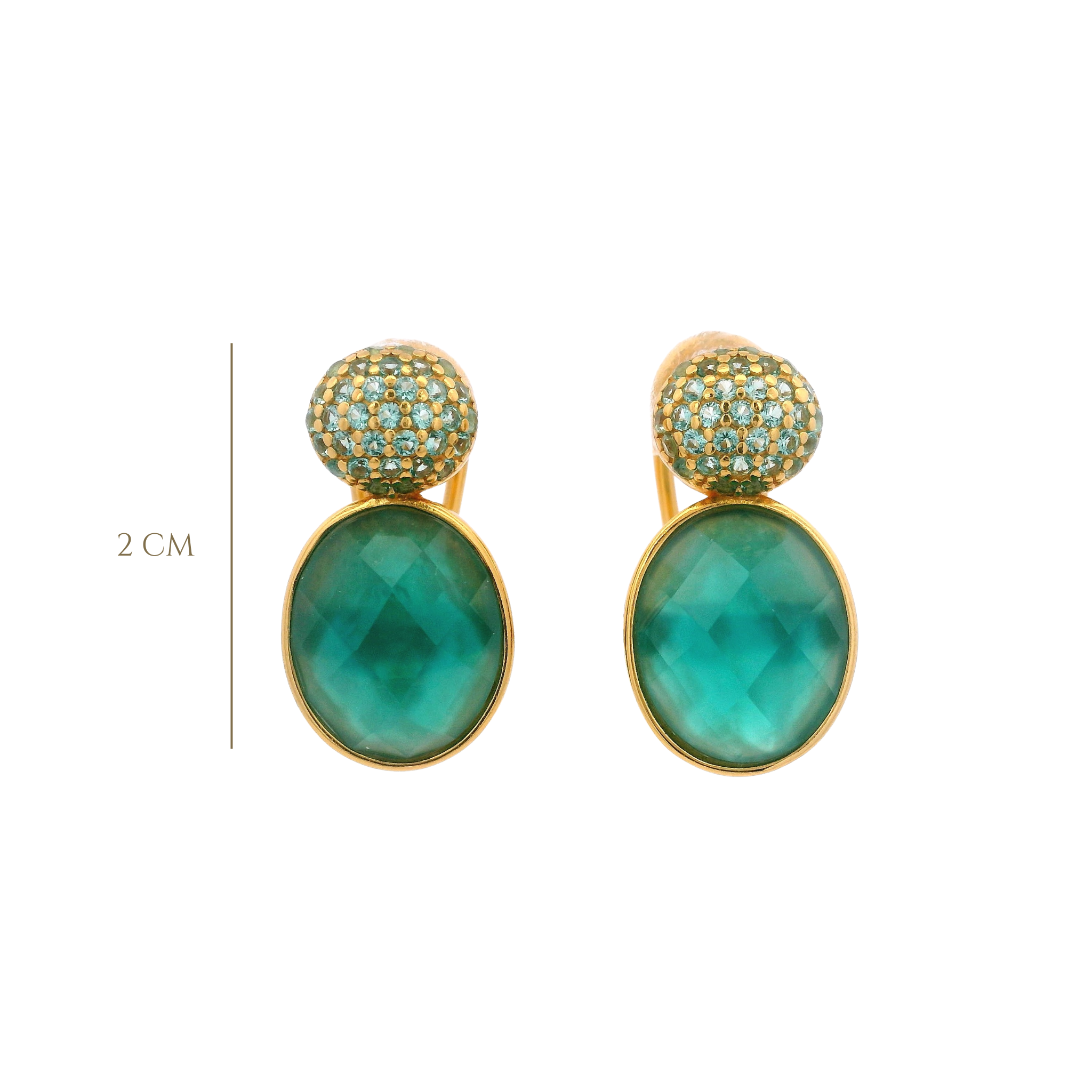 925YG DOUBLE ROUND EARRINGS QUARTZ TURQUESA & CZ