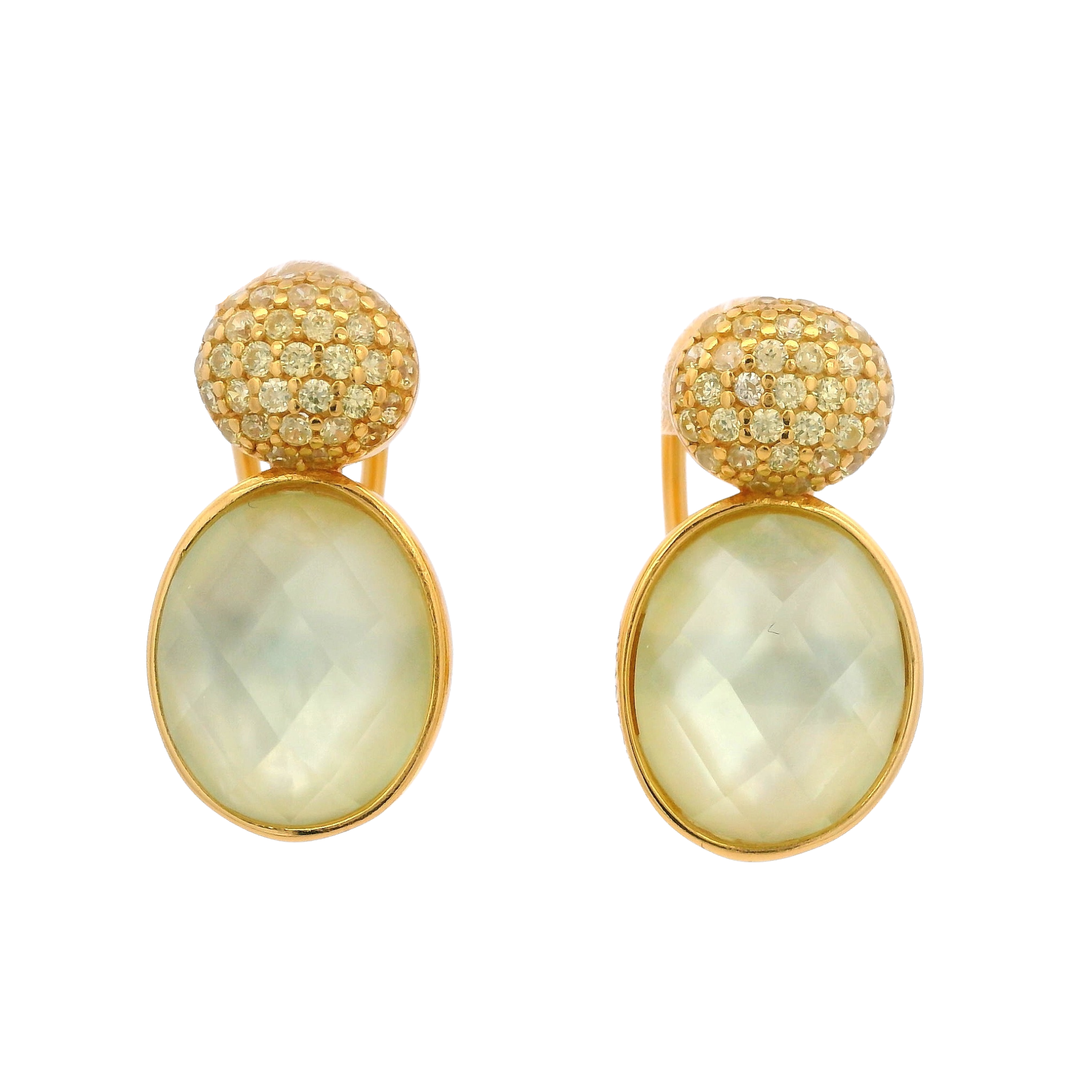 925YG DOUBLE ROUND EARRINGS QUARTZ & CZ