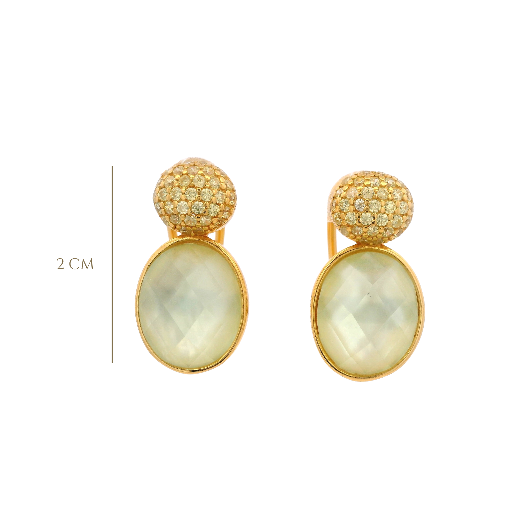 925YG DOUBLE ROUND EARRINGS QUARTZ & CZ