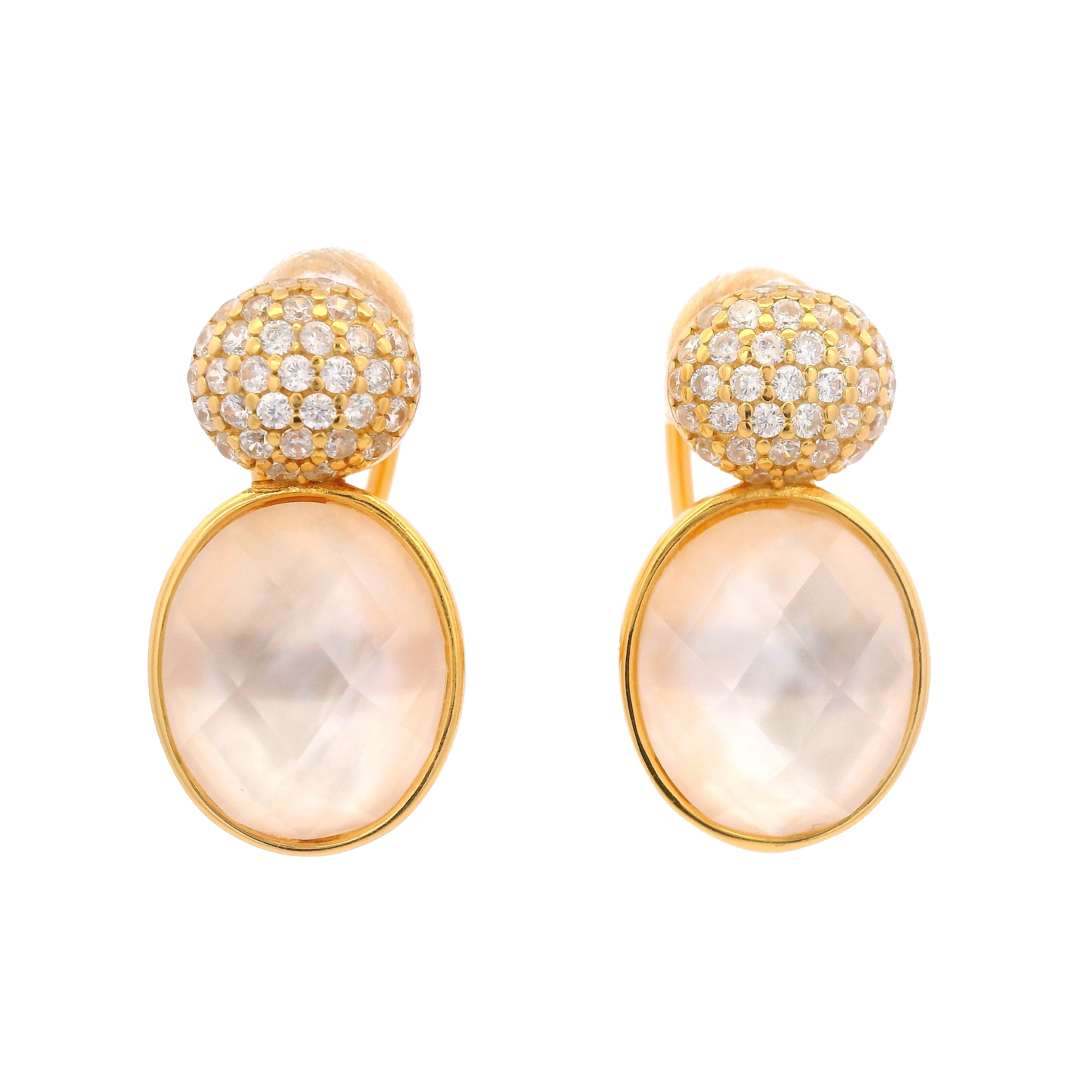 925YG DOUBLE ROUND EARRINGS QUARTZ & CZ