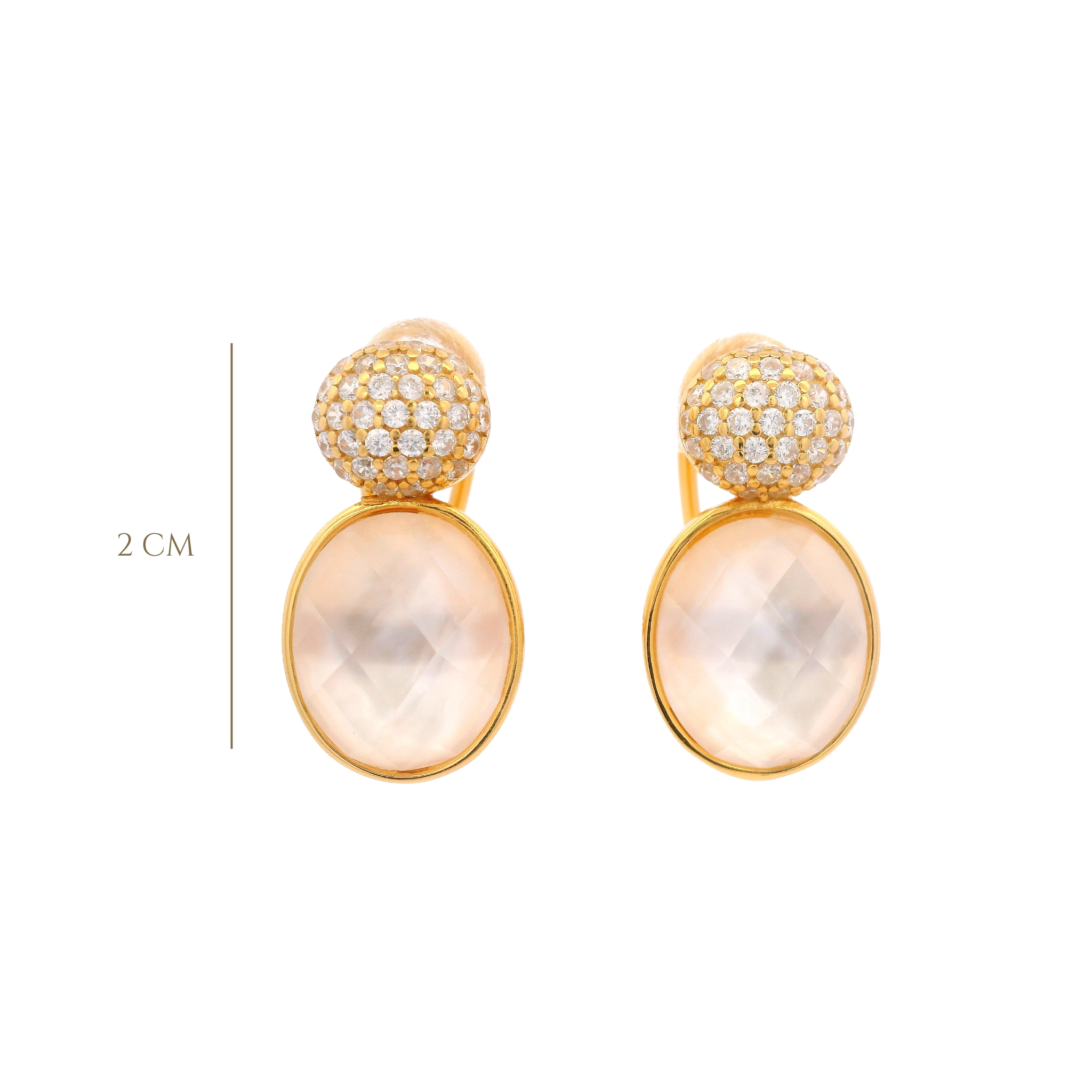 925YG DOUBLE ROUND EARRINGS QUARTZ & CZ