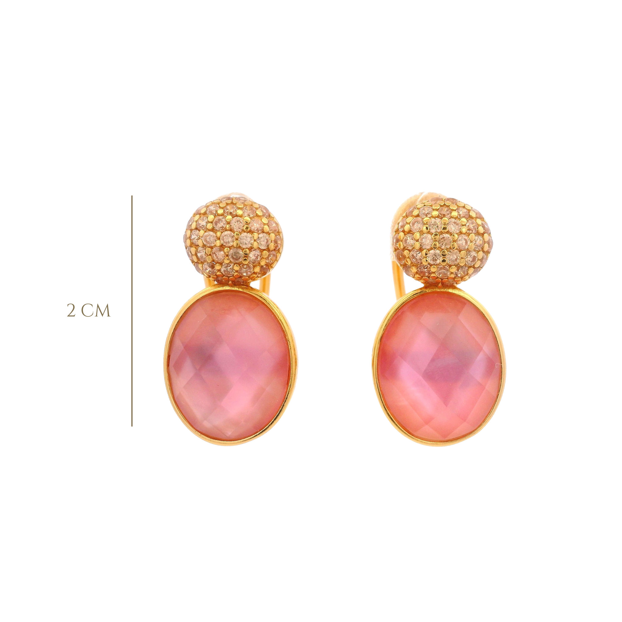 925YG DOUBLE ROUND EARRINGS QUARTZ ROSE & CZ