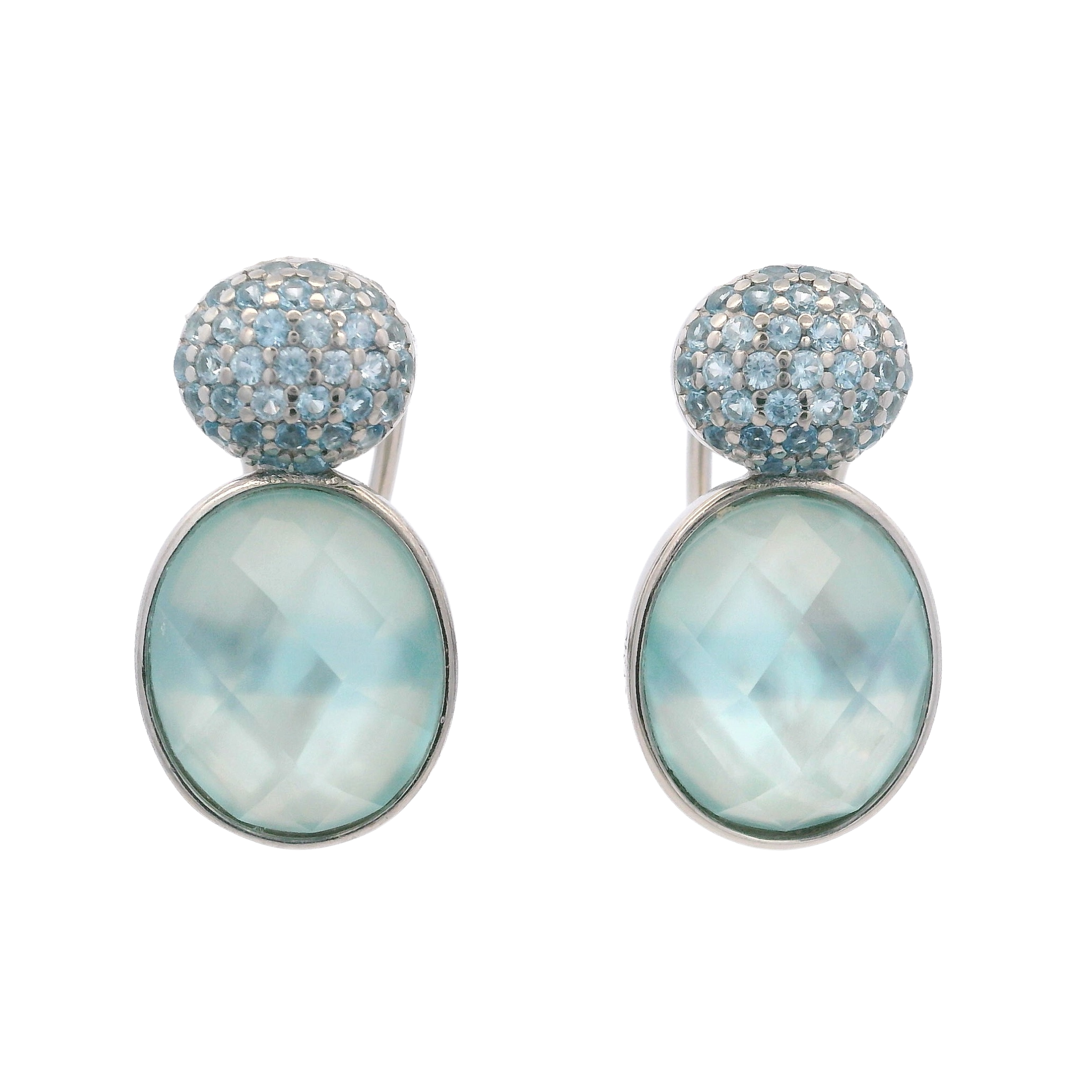 925SL DOUBLE ROUND EARRINGS QUARTZ SKY BLUE & CZ