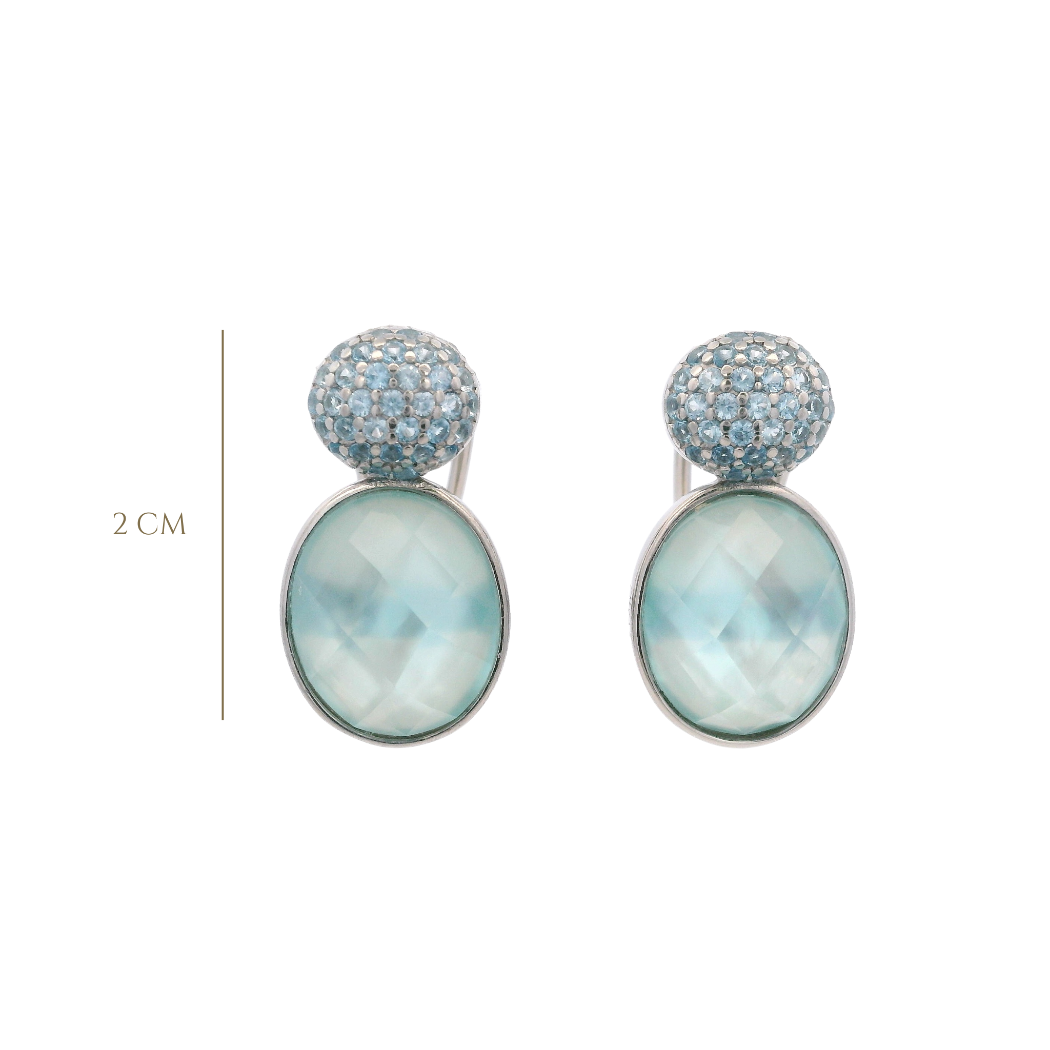 925SL DOUBLE ROUND EARRINGS QUARTZ SKY BLUE & CZ