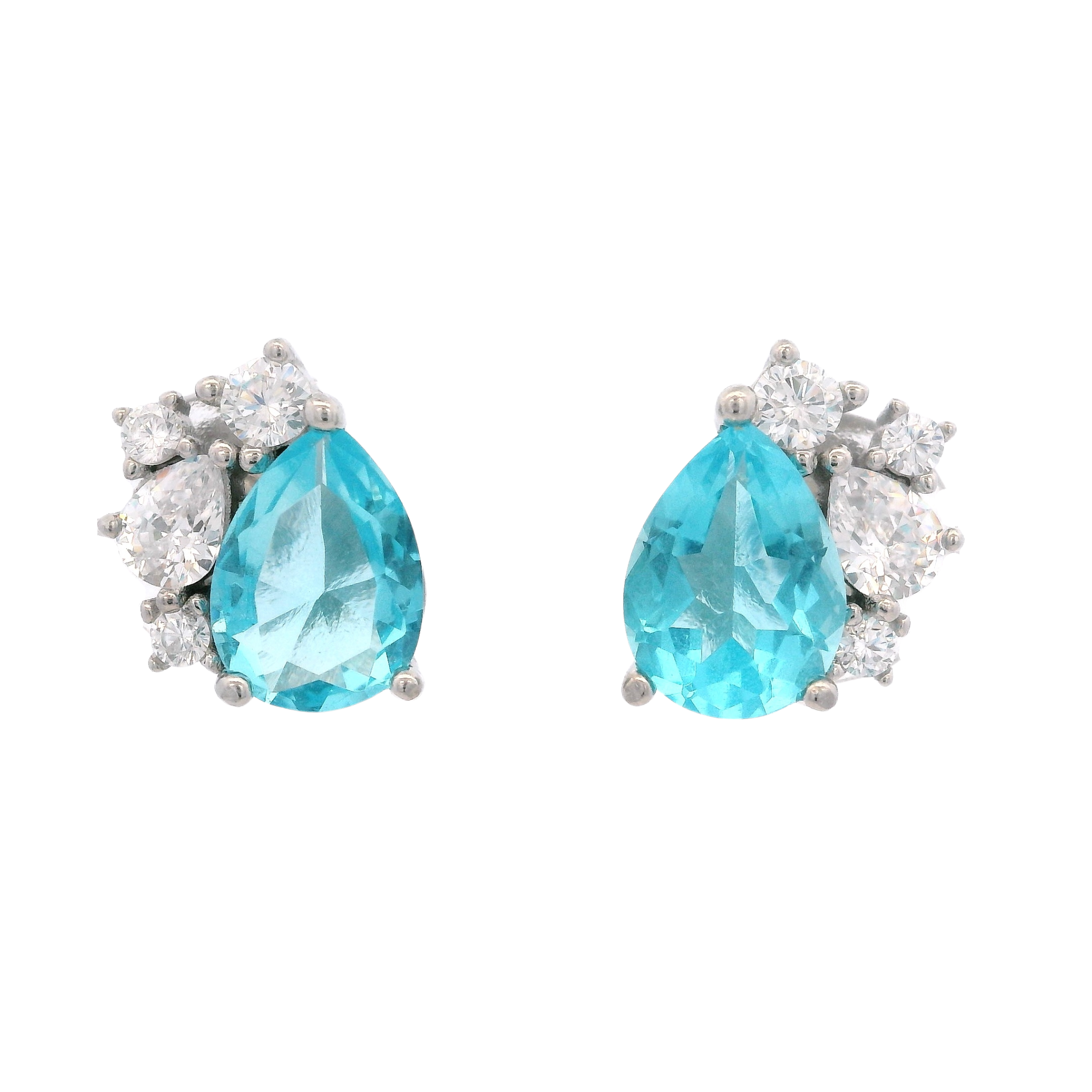925SL BRIOLETTE AND CLUSTER EARRINGS CZ BLUE