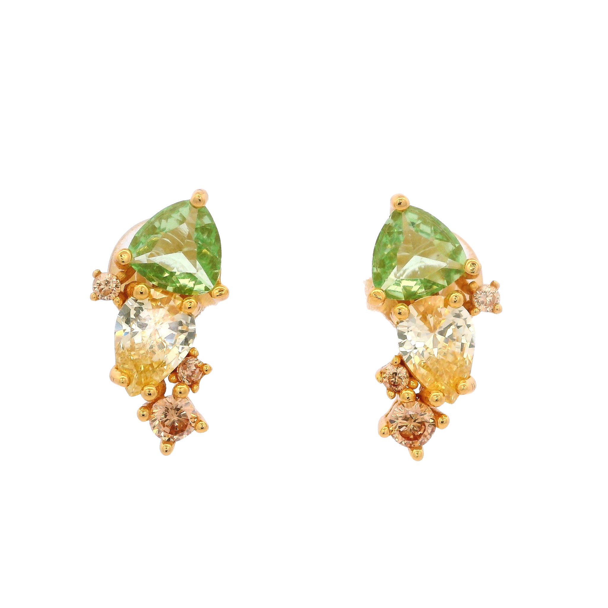 925YG CLUSTER EARRINGS CZ GREEN