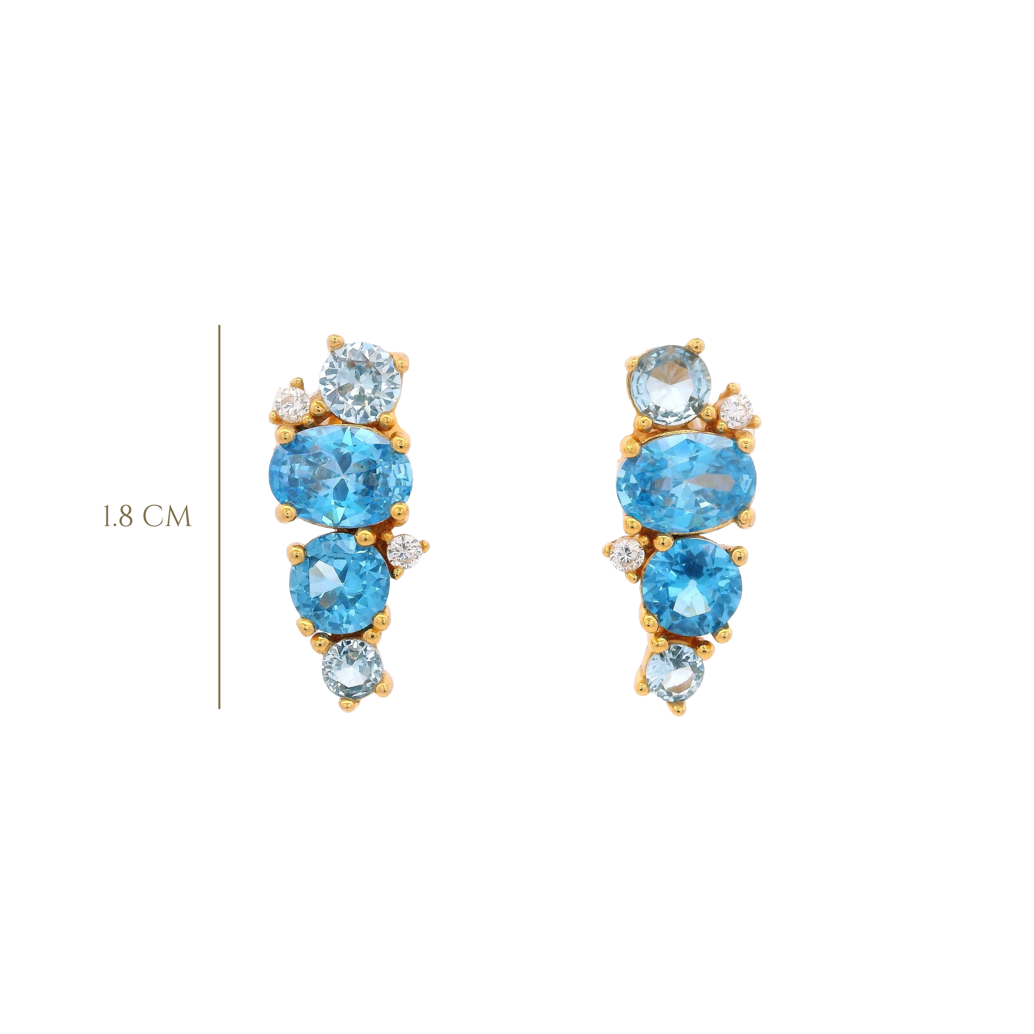 925YG CLUSTER EARRINGS CZ BLUE & CZ SKY BLUE