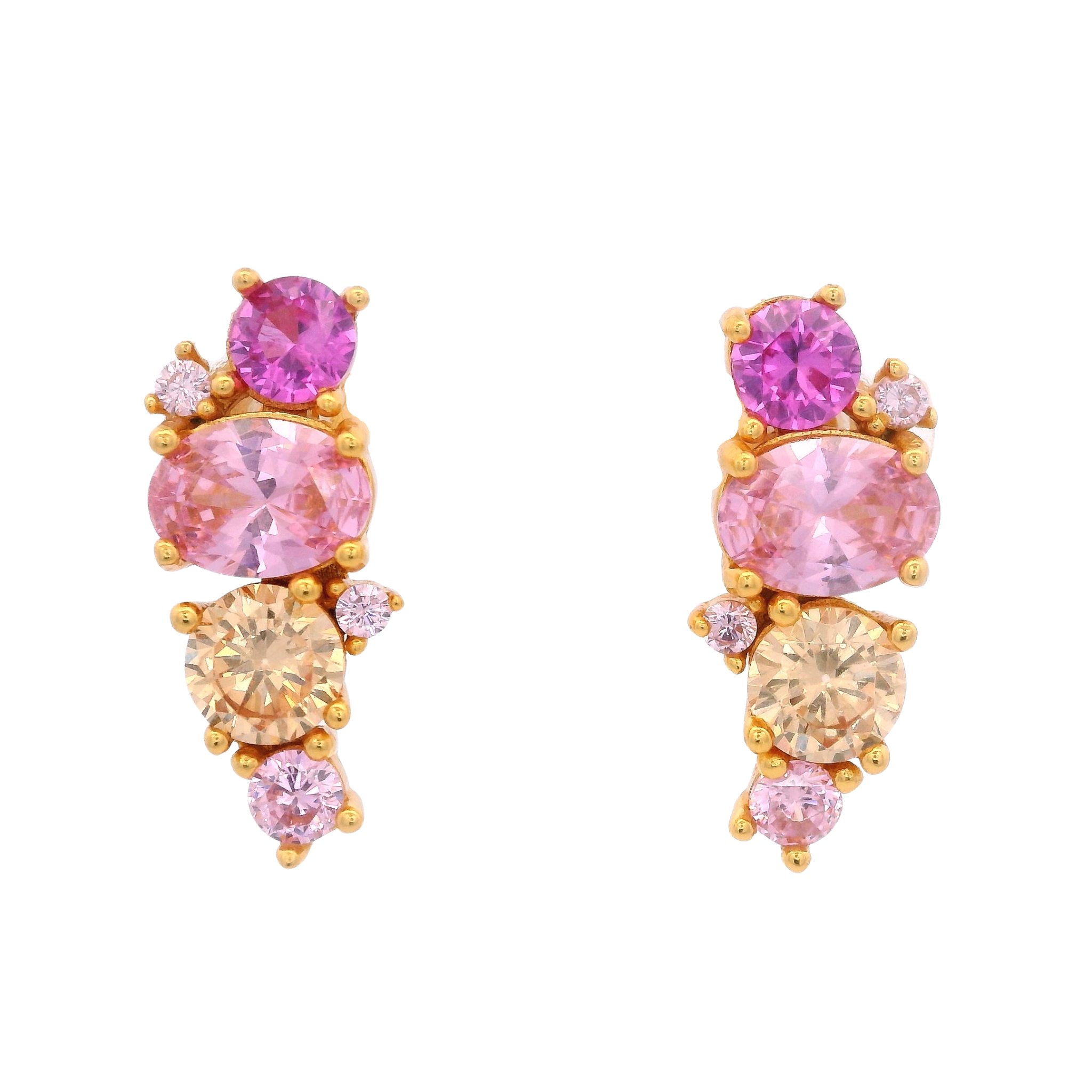 925YG CLUSTER EARRINGS CZ FUSHIA & CZ ROSE