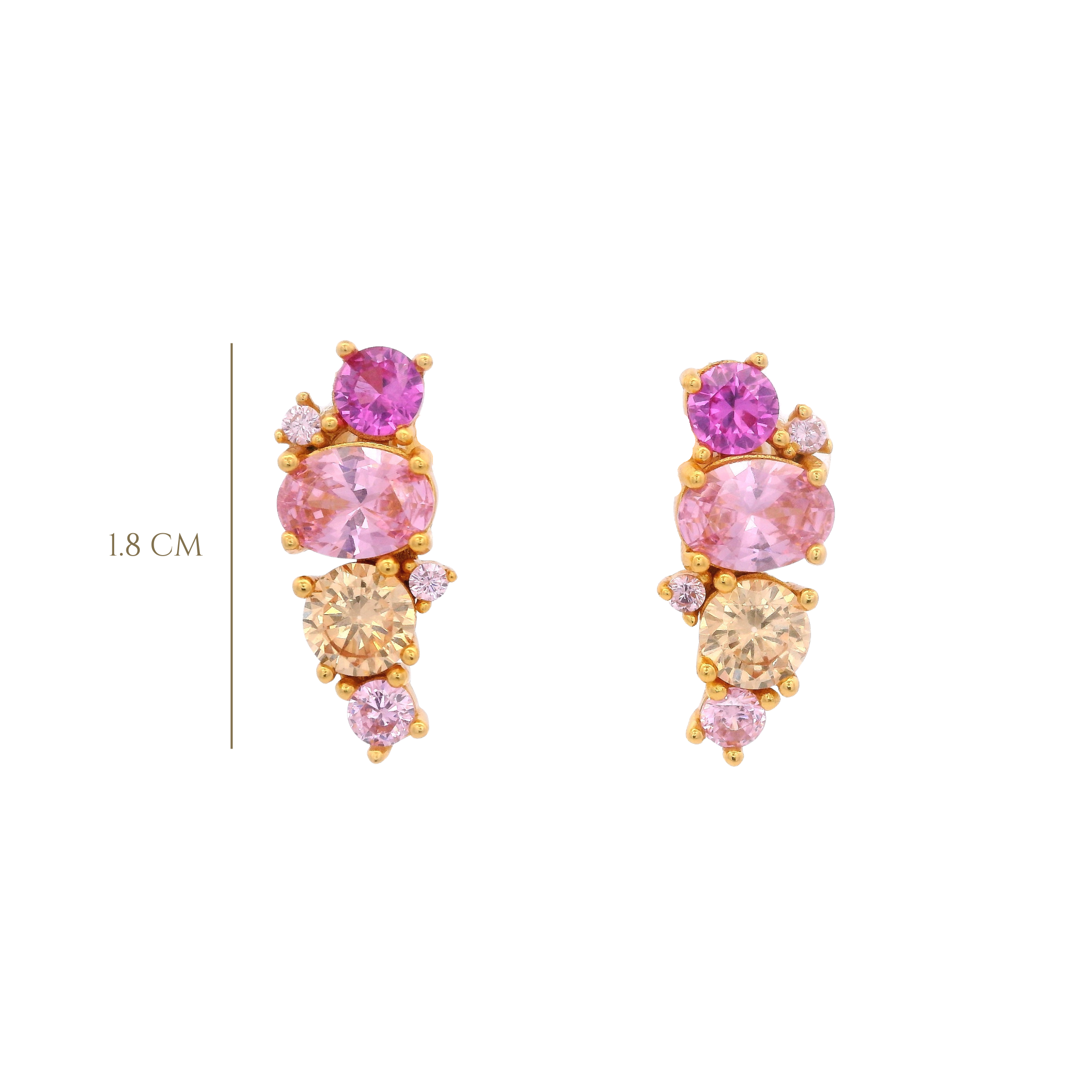 925YG CLUSTER EARRINGS CZ FUSHIA & CZ ROSE