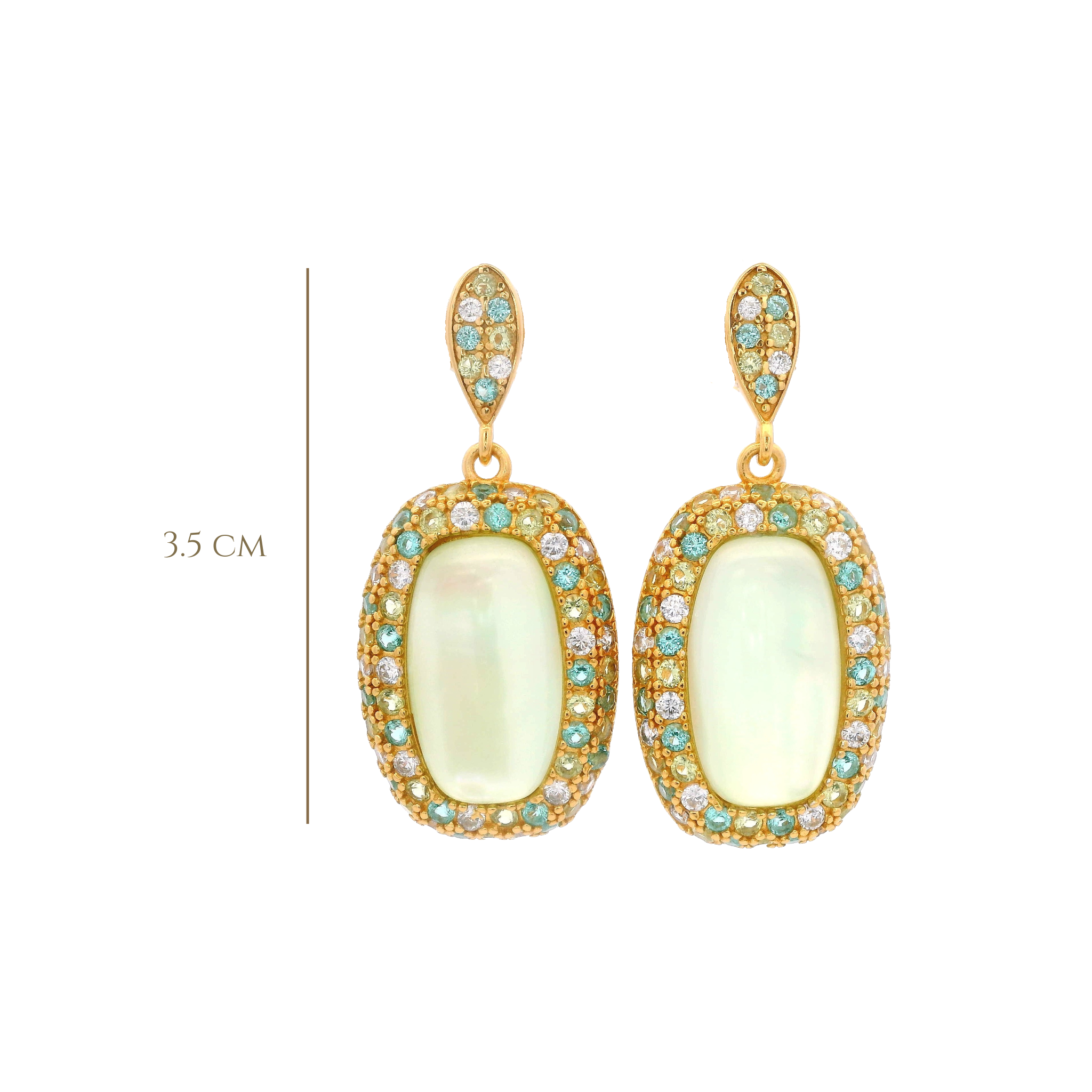 925YG HALO SQUARE EARRINGS CZ GREEN
