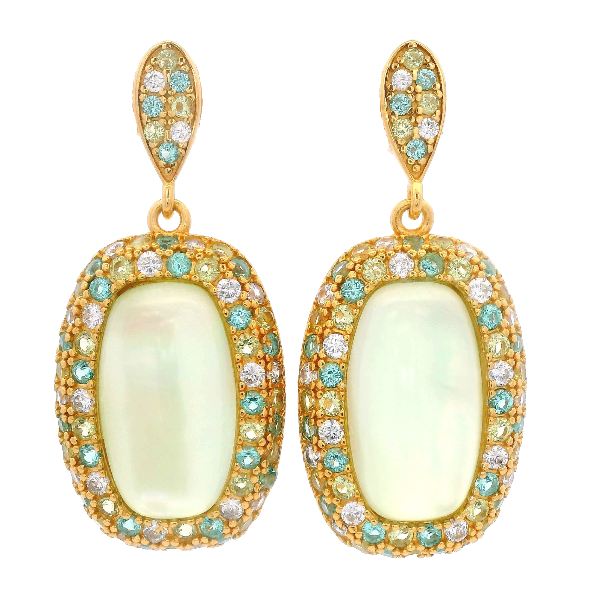 925YG HALO SQUARE EARRINGS CZ GREEN
