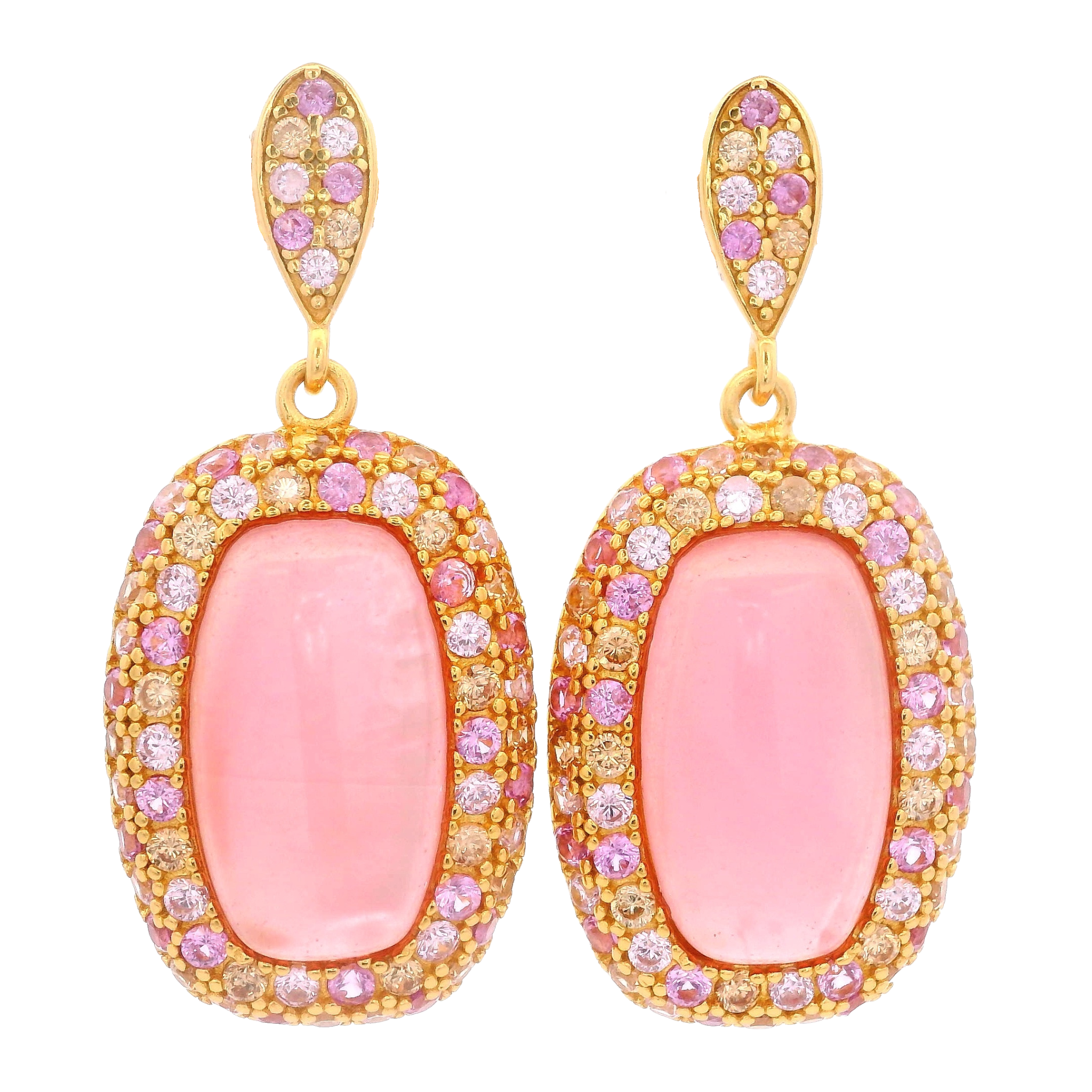 925YG HALO SQUARE EARRINGS CZ ROSE