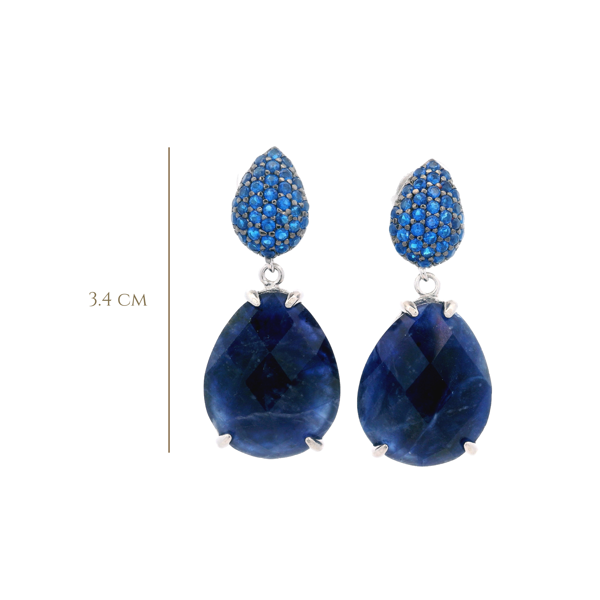 925SL DROP DOUBLE CUT PEAR EARRINGS QUARTZ & CZ BLUE