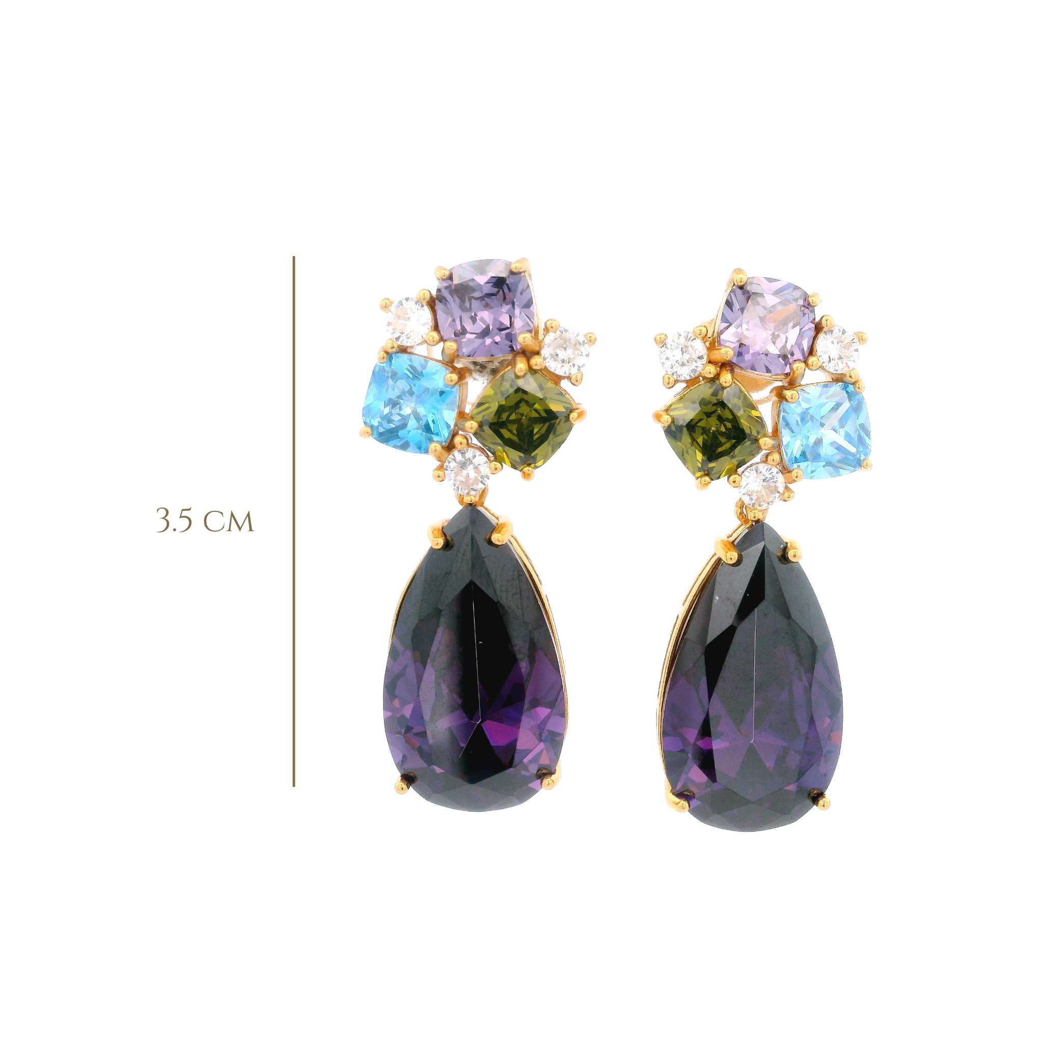 925YG CLUSTER AND DROP EARRINGS AMETHYST & CZ