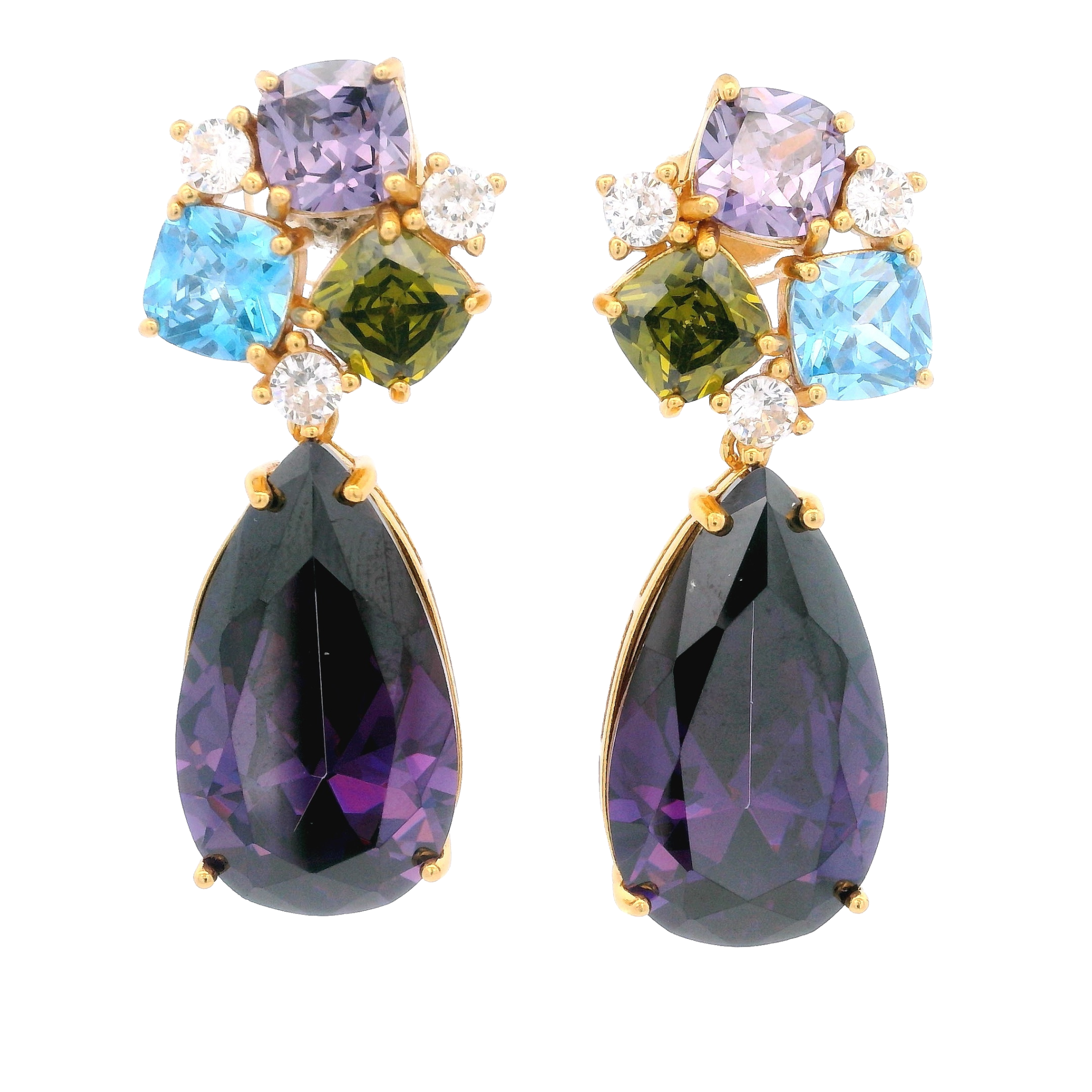 925YG CLUSTER AND DROP EARRINGS AMETHYST & CZ