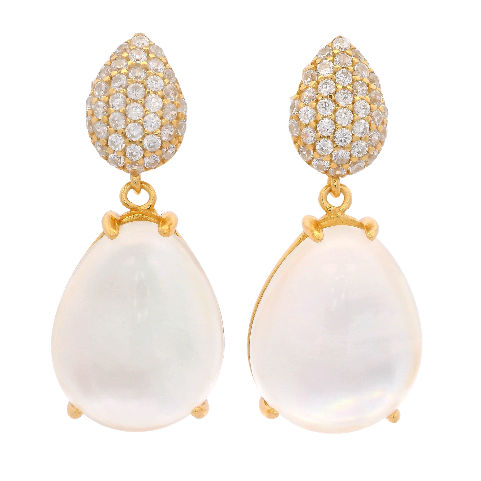 925YG DROP DOUBLE CUT PEAR EARRINGS QUARTZ & CZ