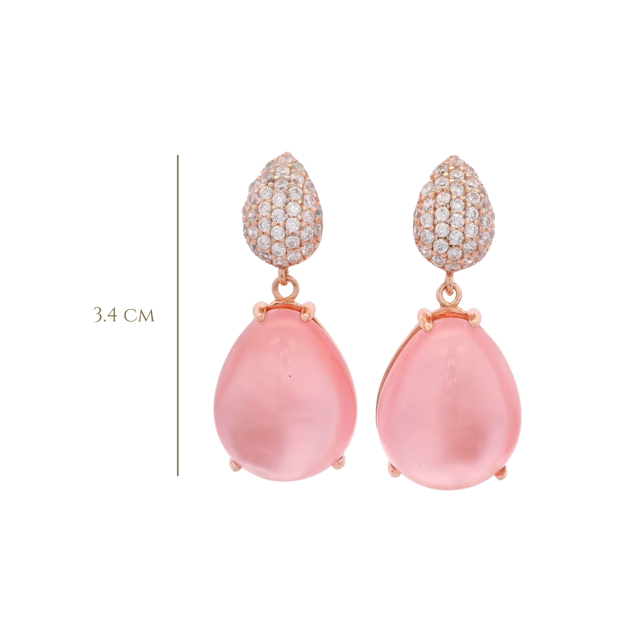 925RG DROP DOUBLE CUT PEAR EARRINGS ROSE QUARTZ & CZ