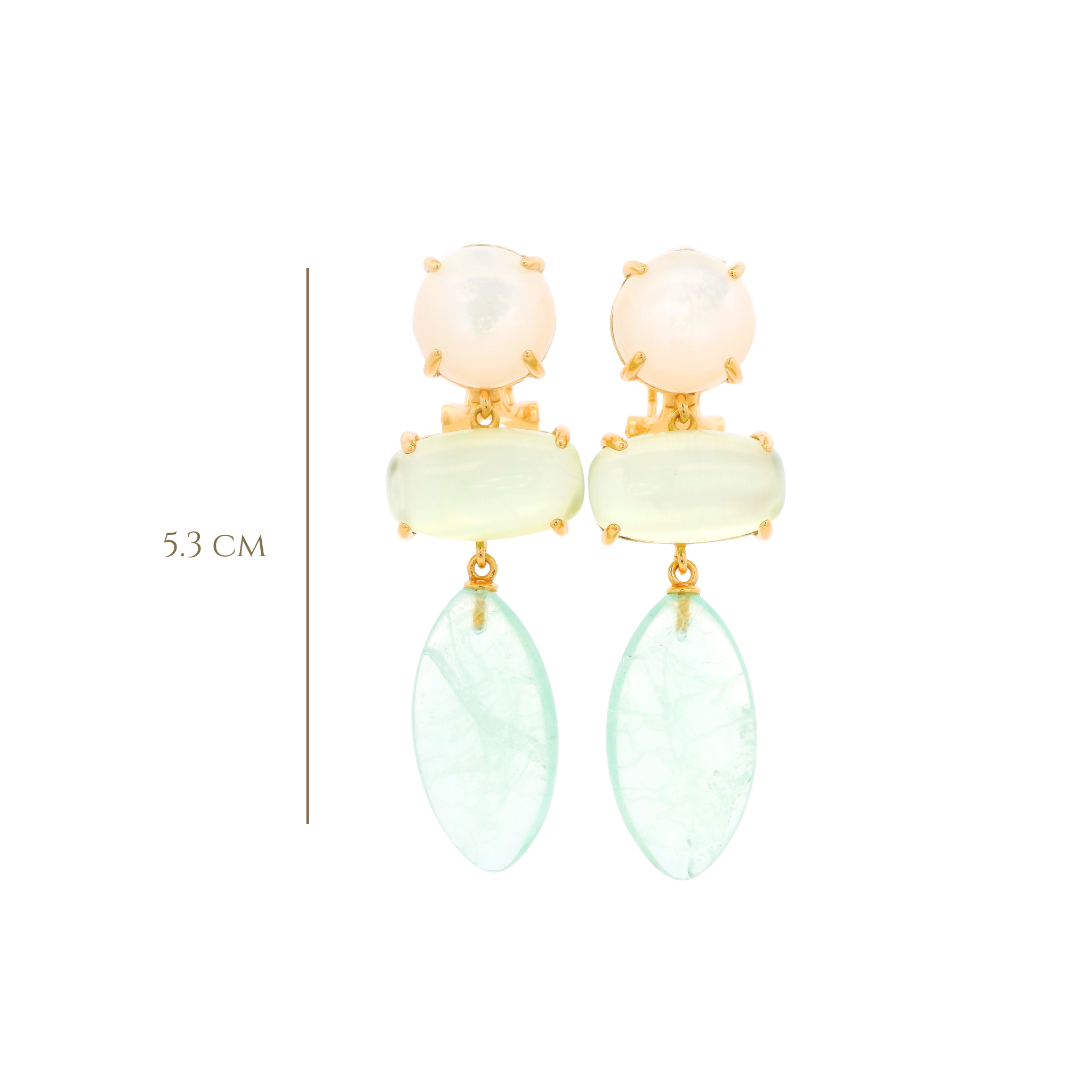 925YG DROP TRIPLE SHAPE EARRINGS MOP & QUARTZ SKY BLUE